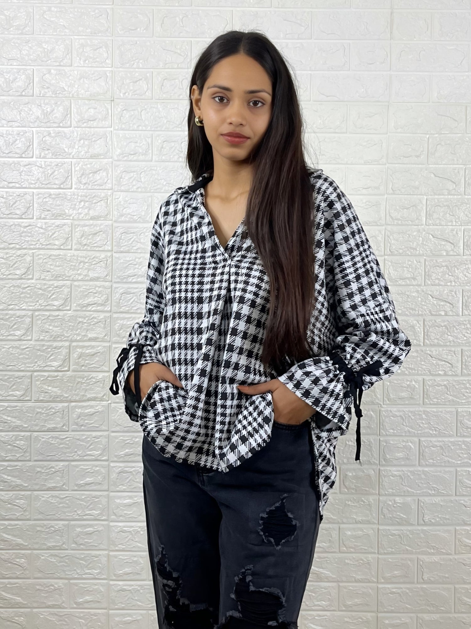 Black & White Houndstooth Oversized Shirt