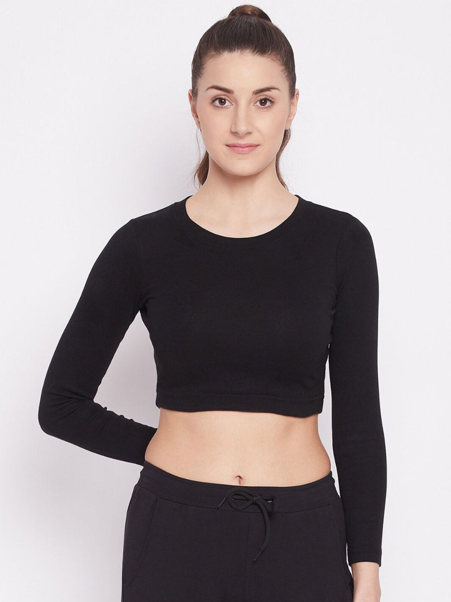 Classic Black Long Sleeve Crop Top