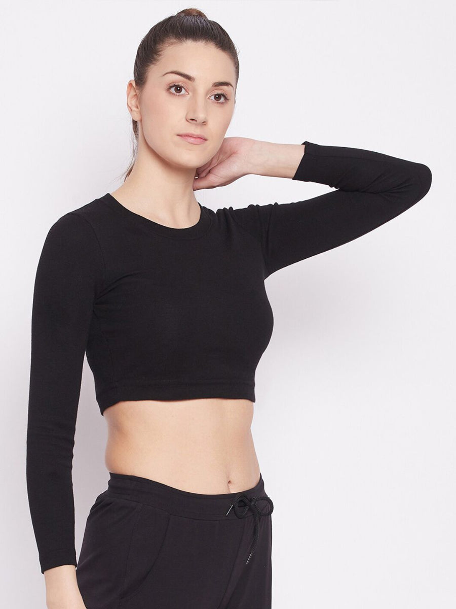 Classic Black Long Sleeve Crop Top