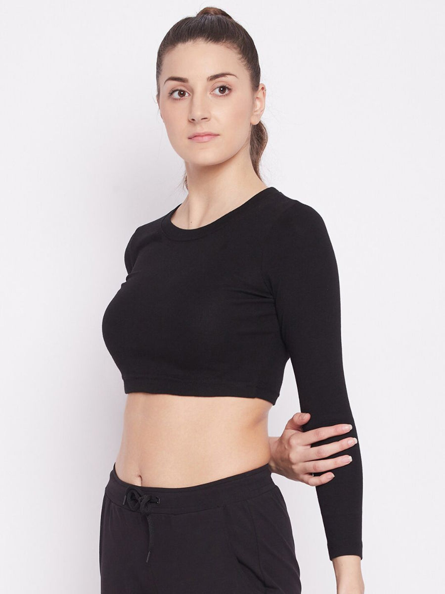 Classic Black Long Sleeve Crop Top