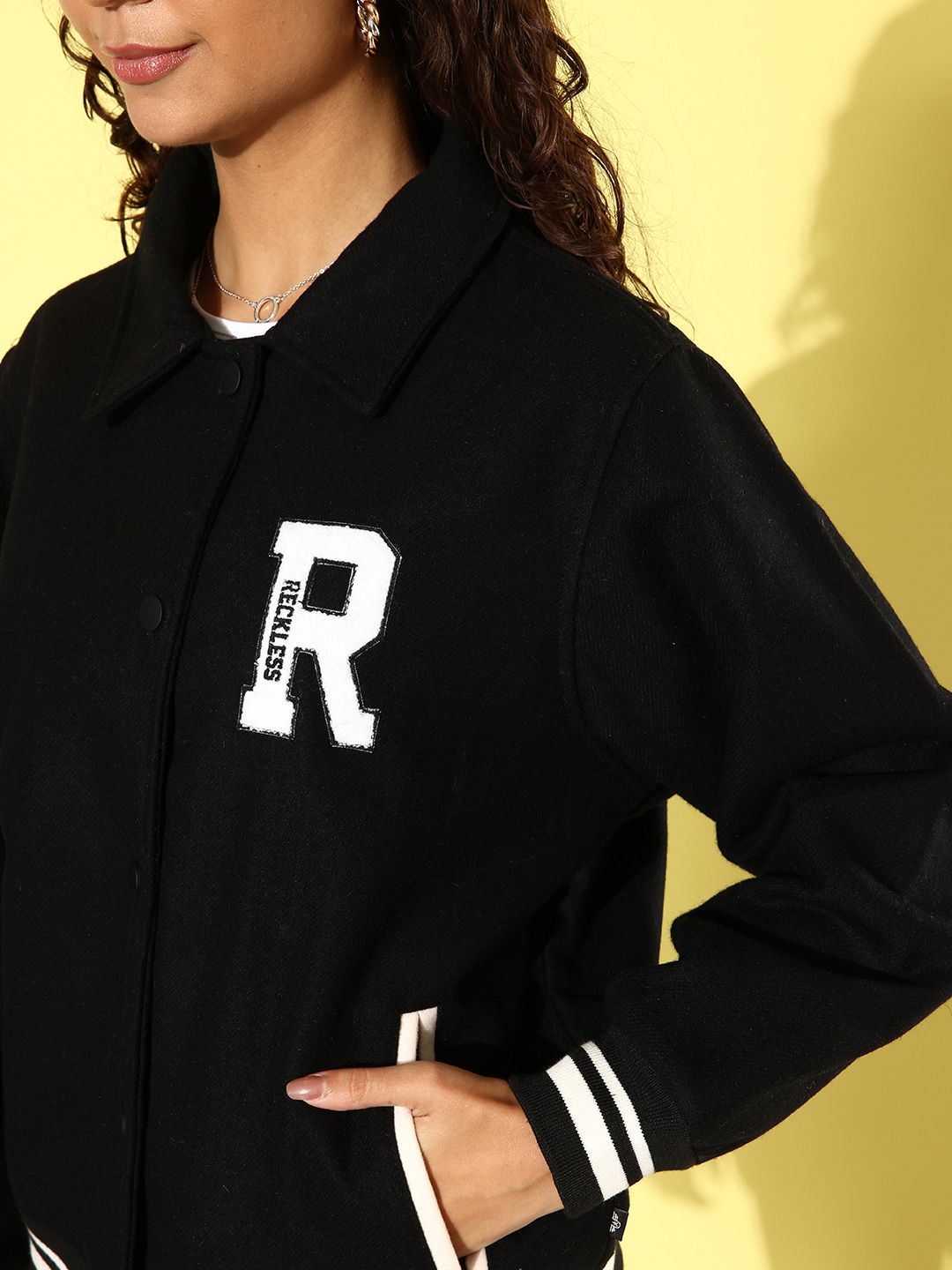 Black “R” Patch Varsity Jacket – Streetwear Letterman Bomber