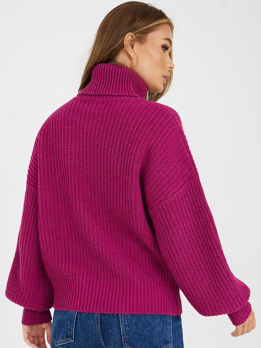 Magenta Chunky Knit Turtleneck Sweater – Winter Cozy & Stylish