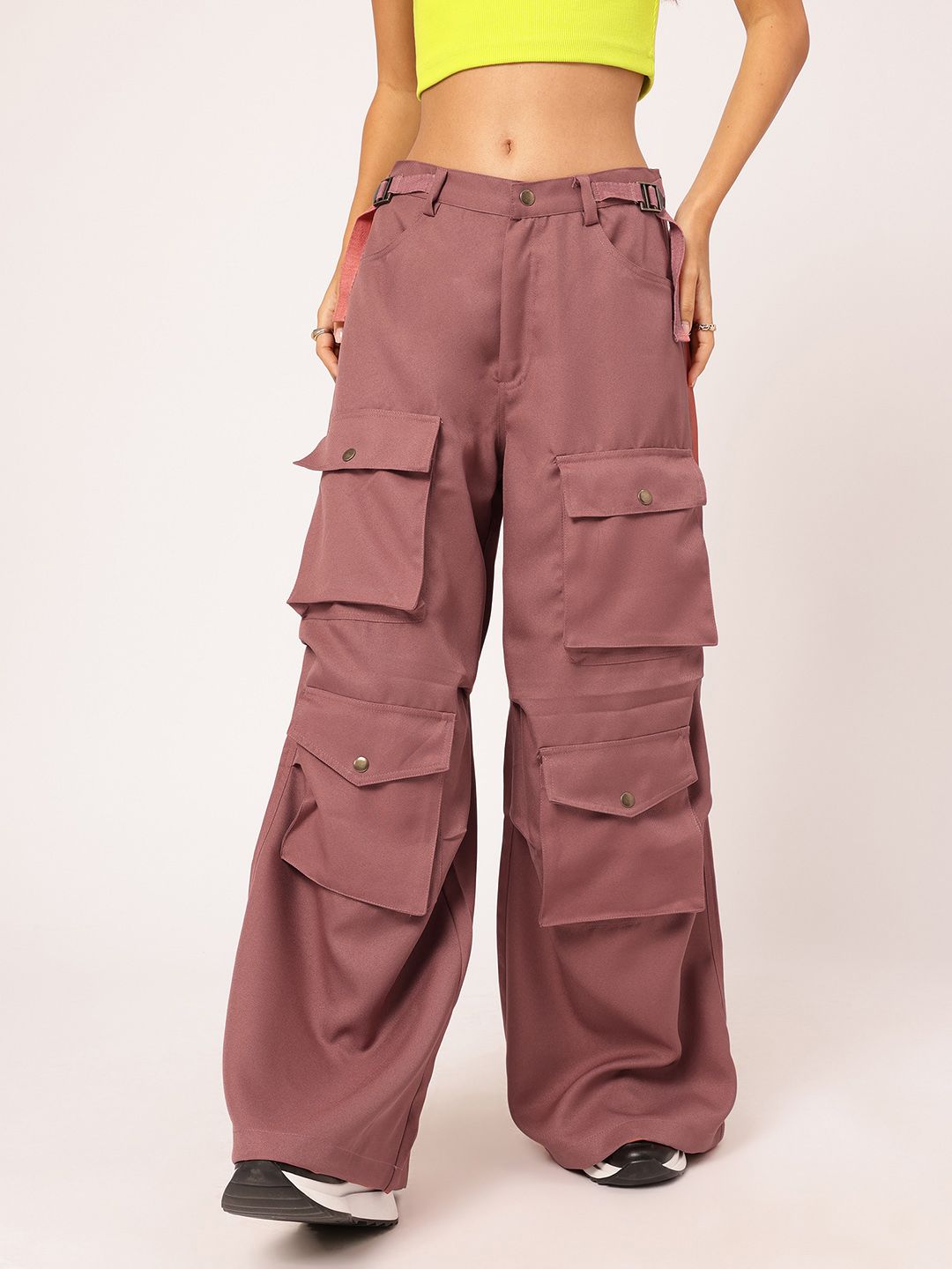 Rose Pink Multi-Pocket Wide-Leg Cargo Pants – Streetwear Utility Fit