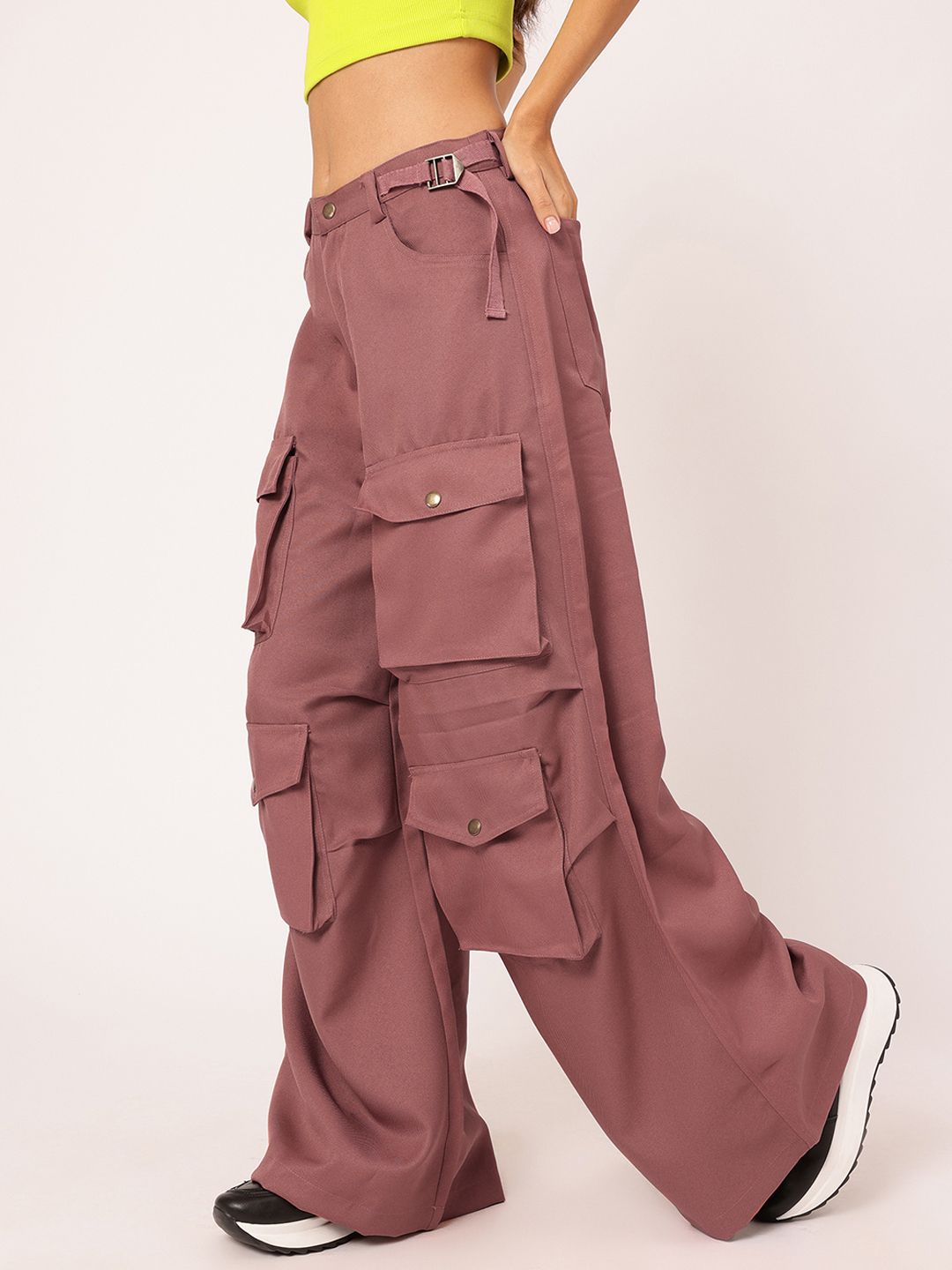Rose Pink Multi-Pocket Wide-Leg Cargo Pants – Streetwear Utility Fit