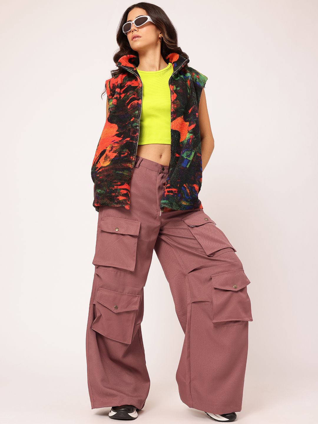 Rose Pink Multi-Pocket Wide-Leg Cargo Pants – Streetwear Utility Fit