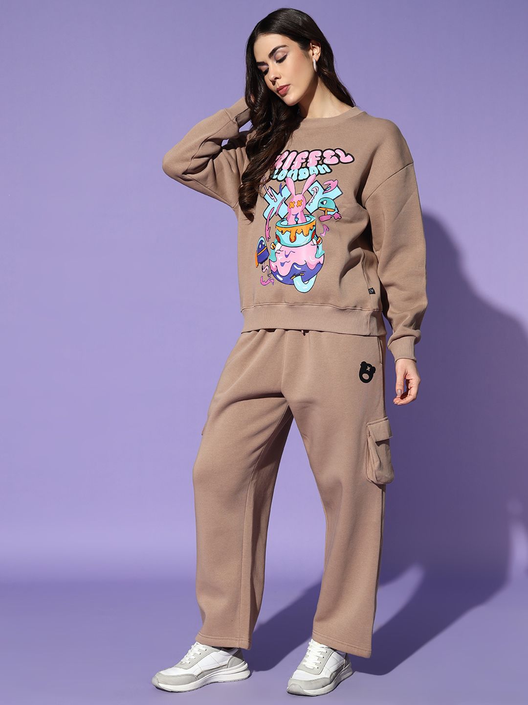 Camel Brown Oversized Graphic Sweatshirt – Streetwear Cartoon Print