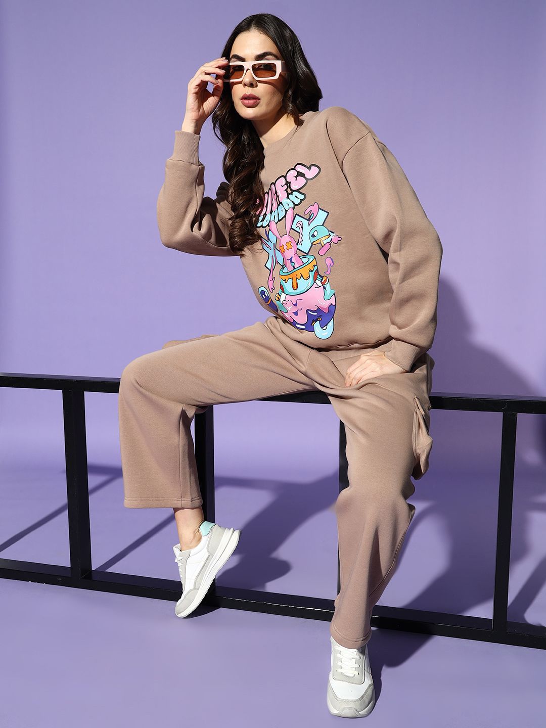 Camel Brown Oversized Graphic Sweatshirt – Streetwear Cartoon Print