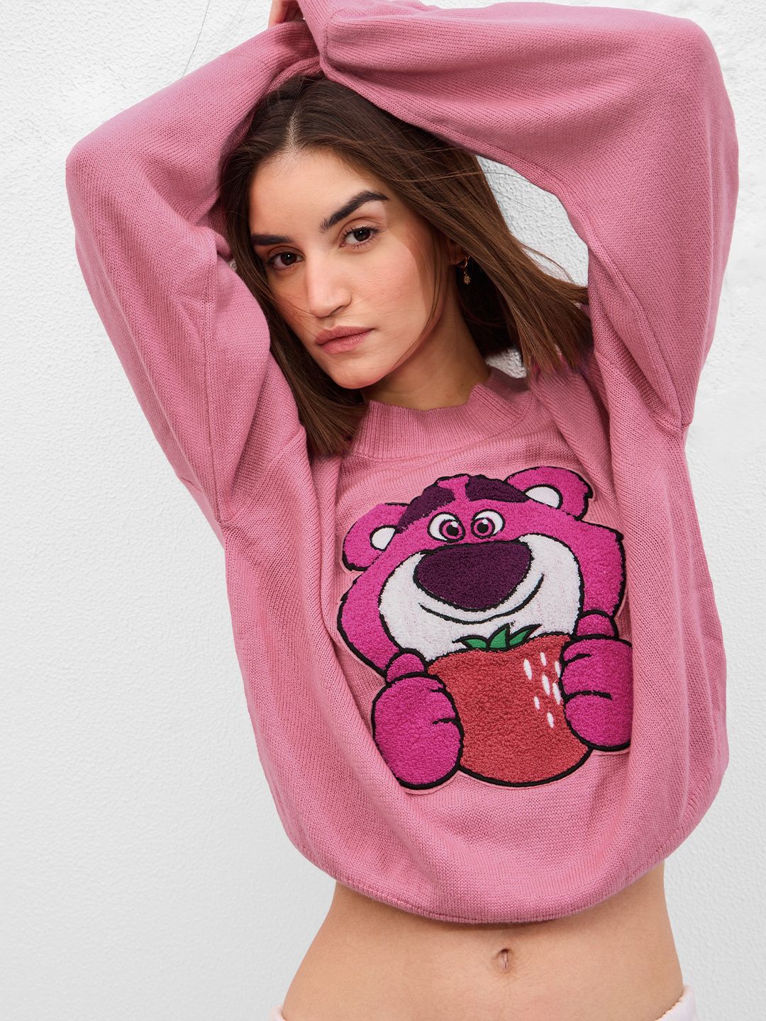 Pink Cartoon Bear Knit Sweater – Cute Cozy Winter Wear