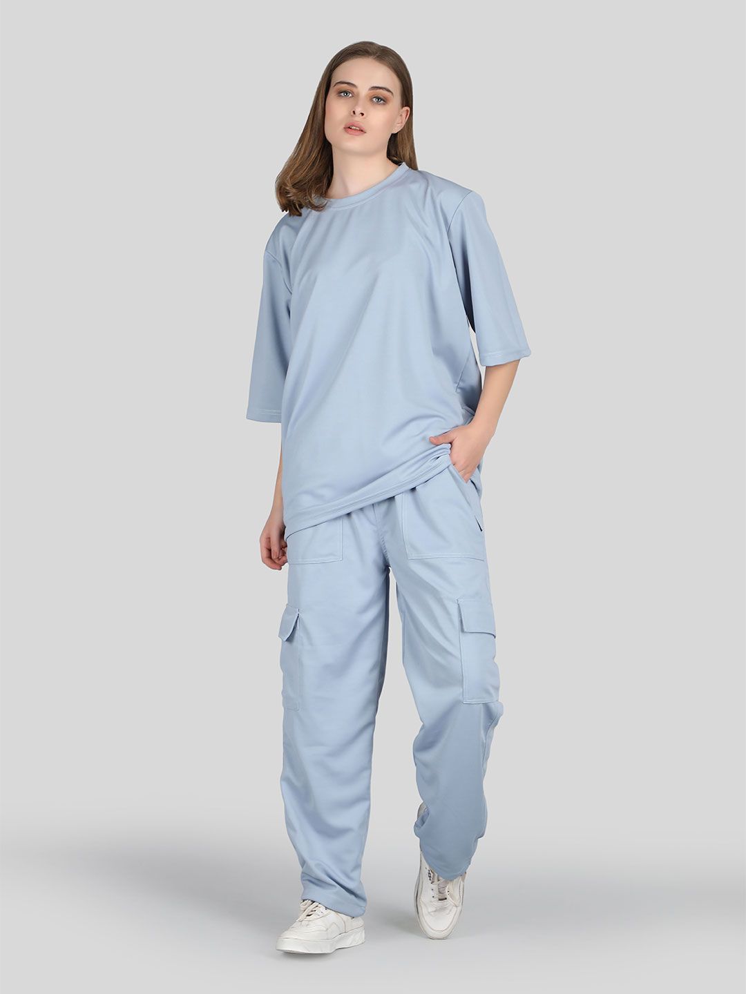 Sky Blue Oversized Cargo Co-ord Set – Relaxed Streetwear Fit