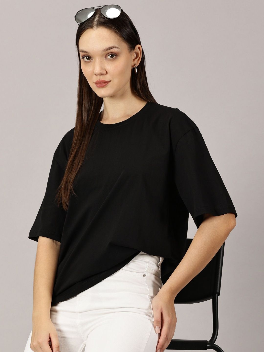 Oversized Black Casual T-Shirt for women's