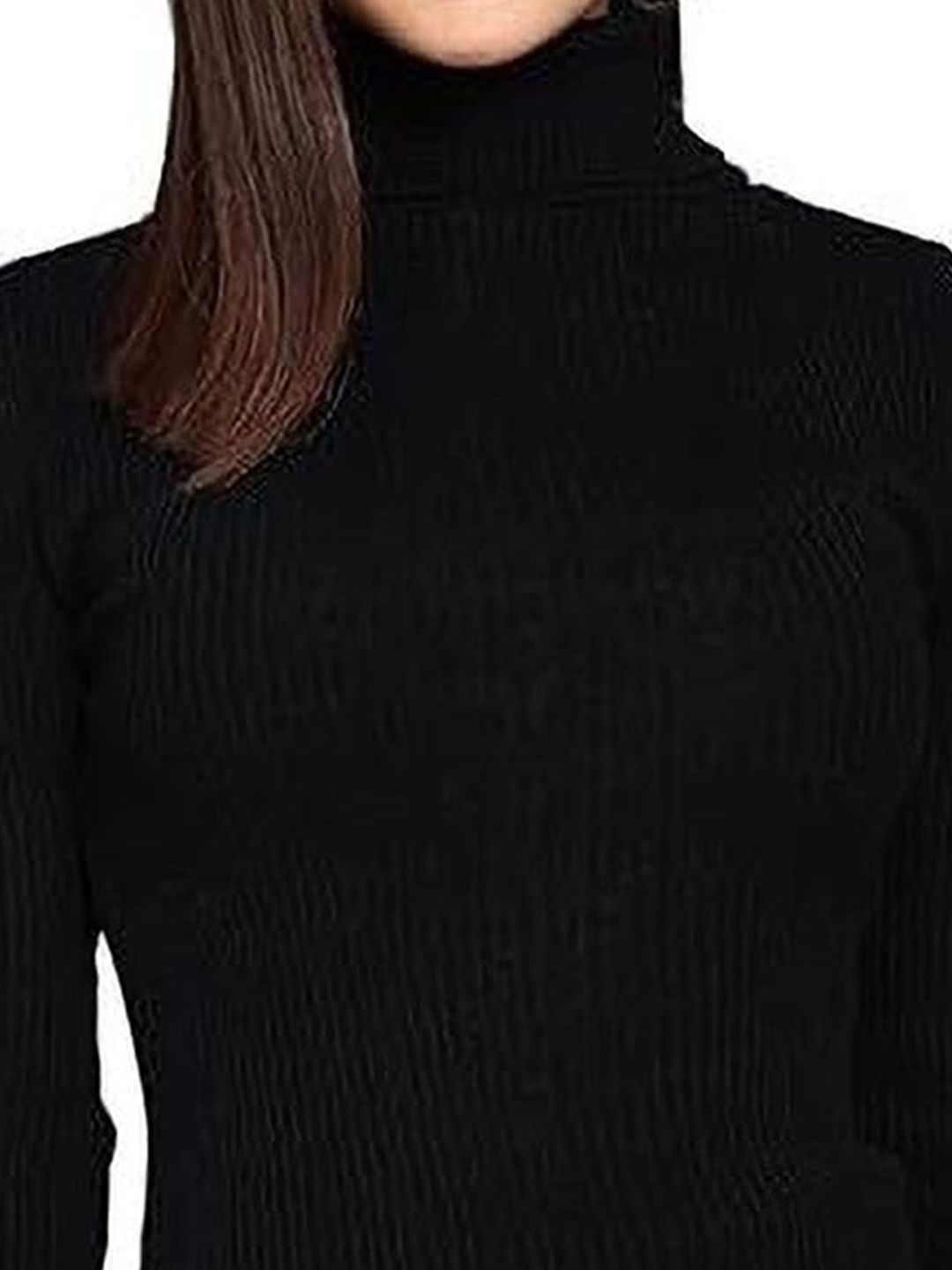 Black Ribbed High Neck Full Sleeve Top