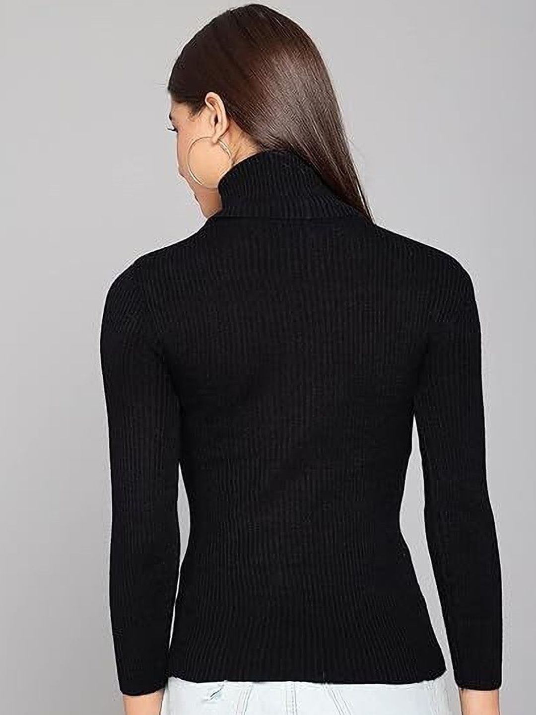 Black Ribbed High Neck Full Sleeve Top