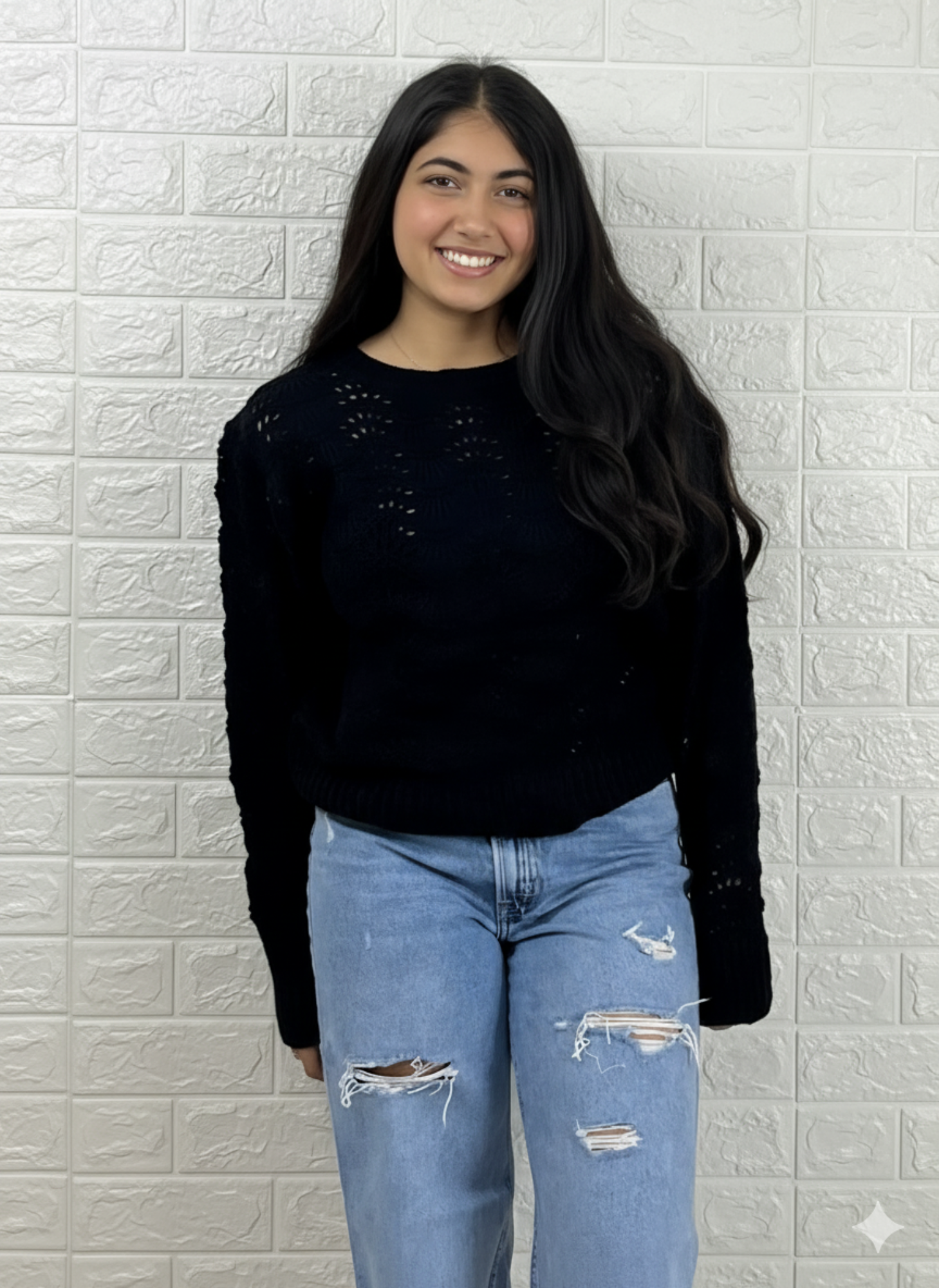 Black Sparkle Knit with Puff Shoulders