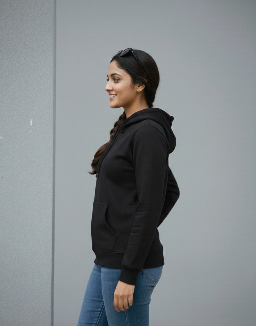 Black Hoodie for Women | Solid Color Pullover Hoodie | Casual Winter Wear Sweatshirt for Daily Use