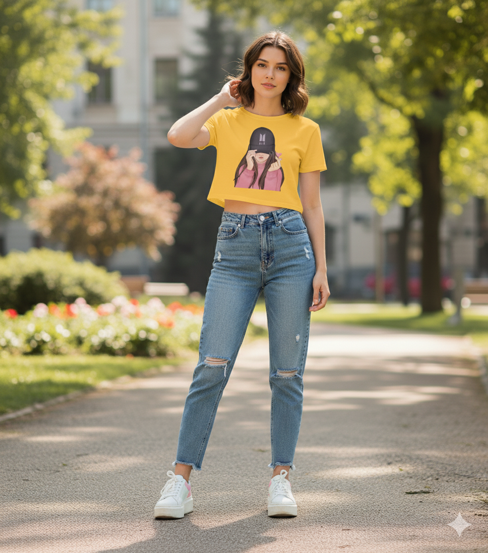 Sunny Yellow Graphic Crop Top - BTS