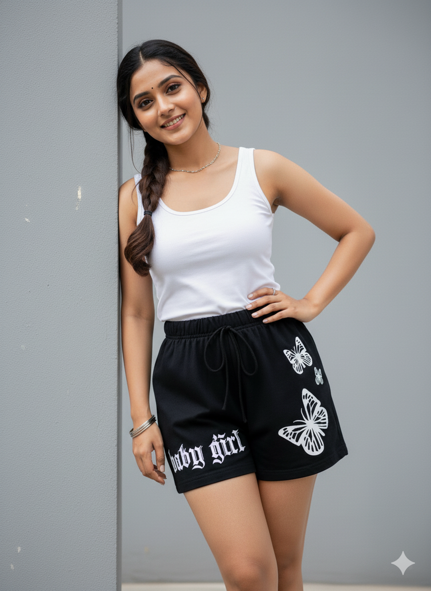 Black High-Waist Graphic Sweat Shorts