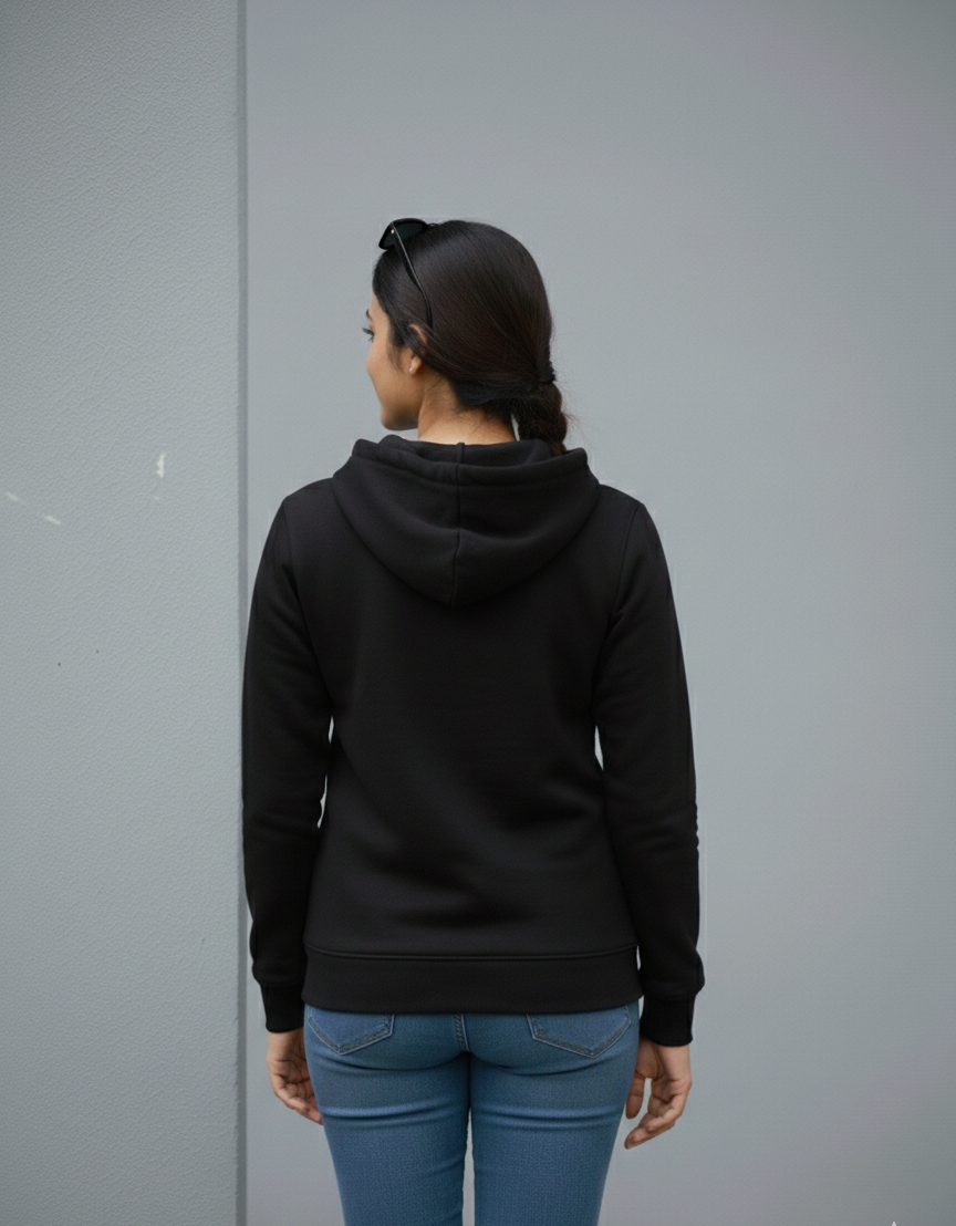 Black Hoodie for Women | Solid Color Pullover Hoodie | Casual Winter Wear Sweatshirt for Daily Use