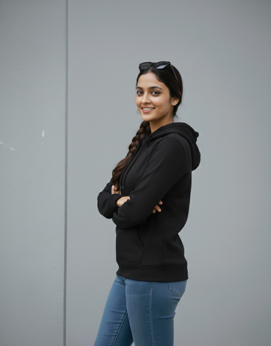 Black Hoodie for Women | Solid Color Pullover Hoodie | Casual Winter Wear Sweatshirt for Daily Use