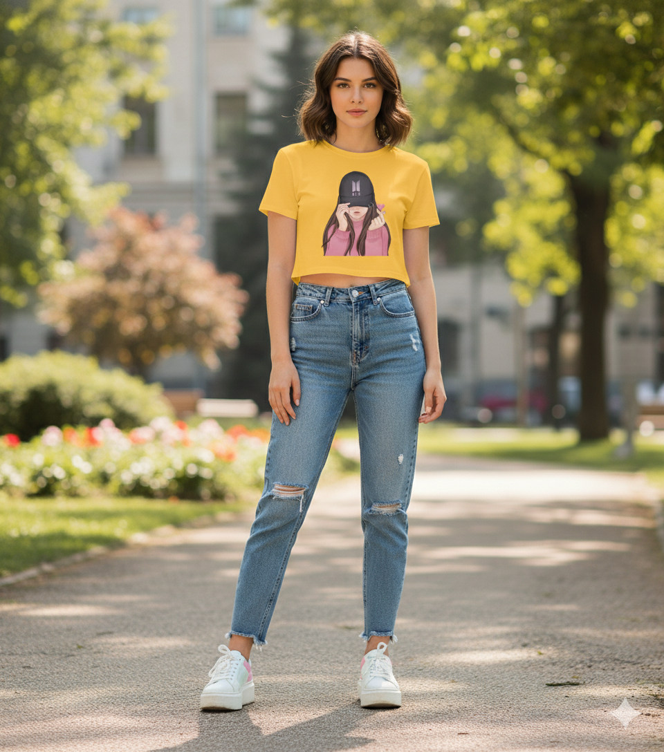 Sunny Yellow Graphic Crop Top - BTS