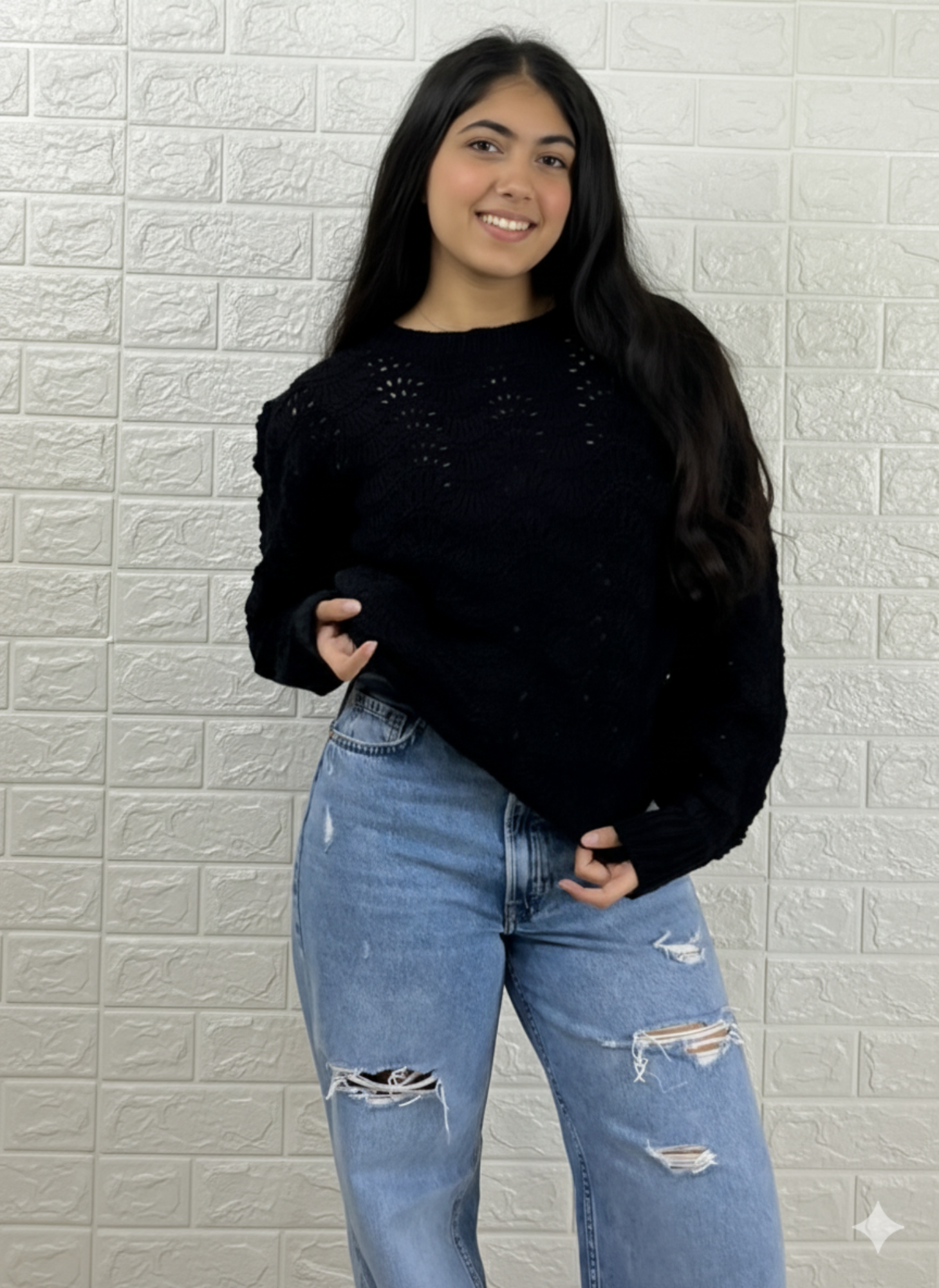 Black Sparkle Knit with Puff Shoulders