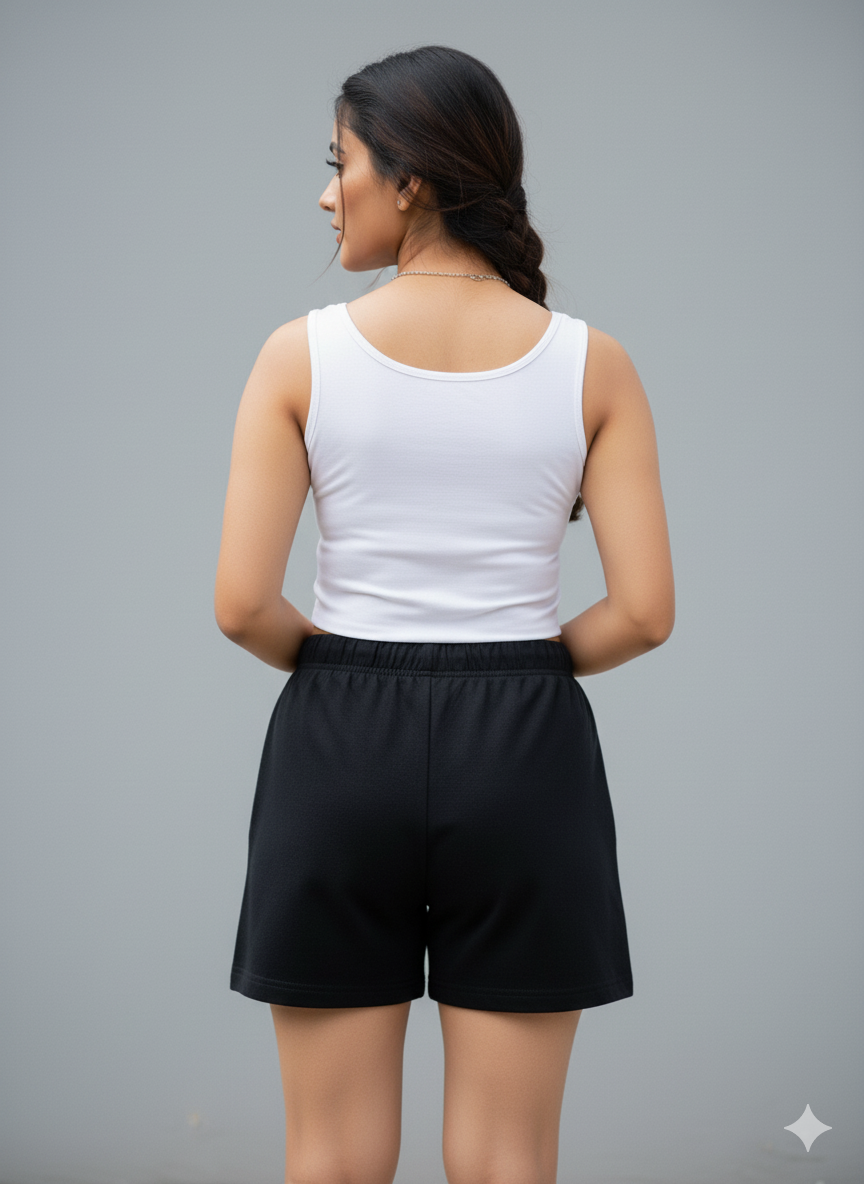 Black High-Waist Graphic Sweat Shorts