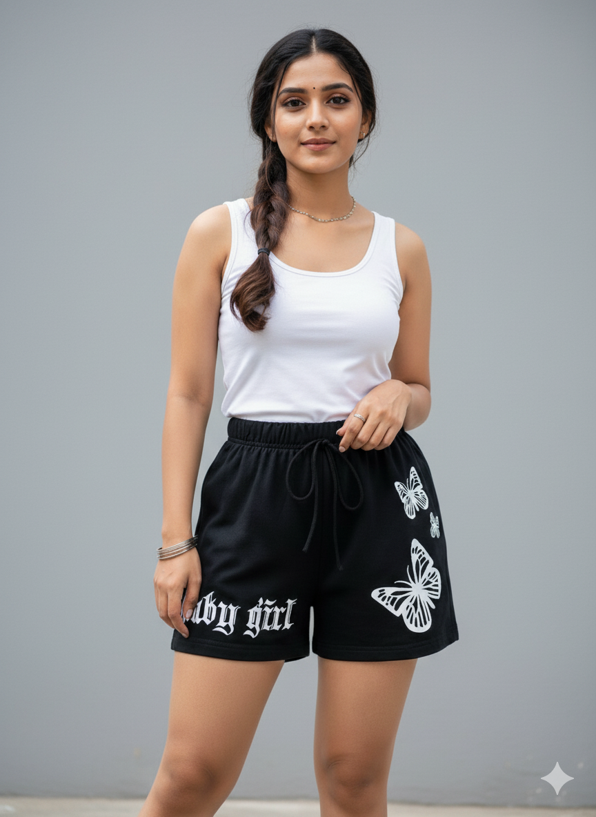 Black High-Waist Graphic Sweat Shorts