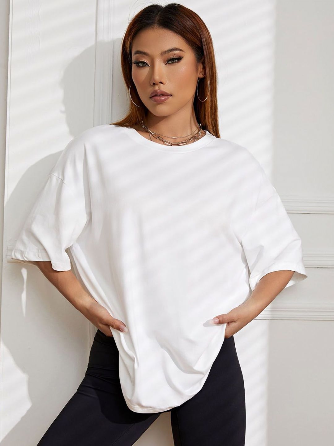 Oversized White Casual T-Shirt for women's