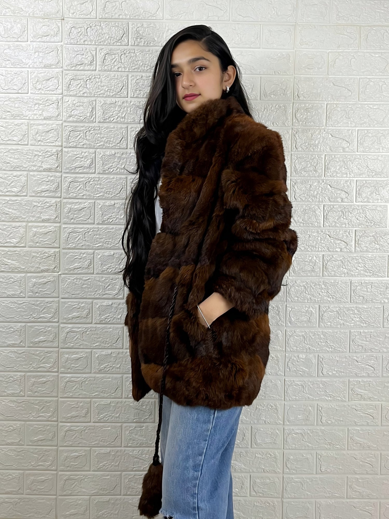 Women’s Long Faux Fur Winter Coat | Brown Luxury Warm Outerwear | Open Front Jacket