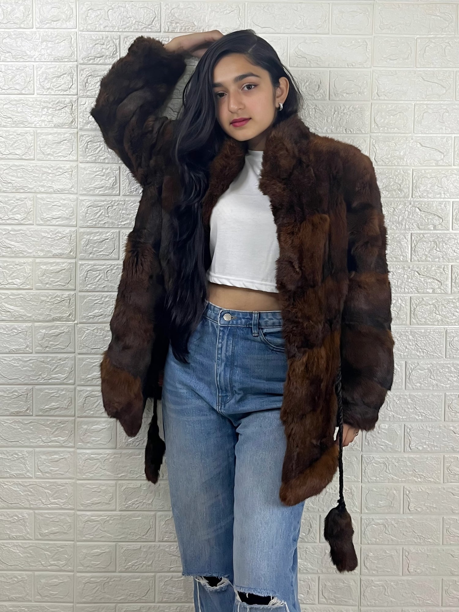 Women’s Long Faux Fur Winter Coat | Brown Luxury Warm Outerwear | Open Front Jacket