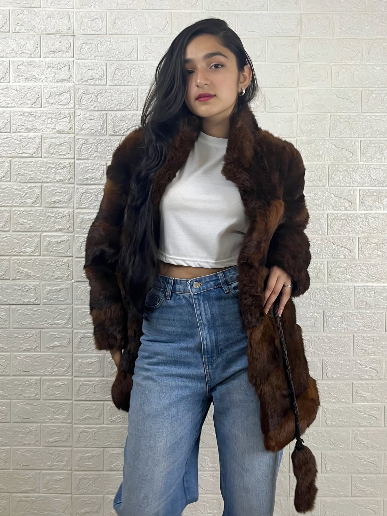 Women’s Long Faux Fur Winter Coat | Brown Luxury Warm Outerwear | Open Front Jacket