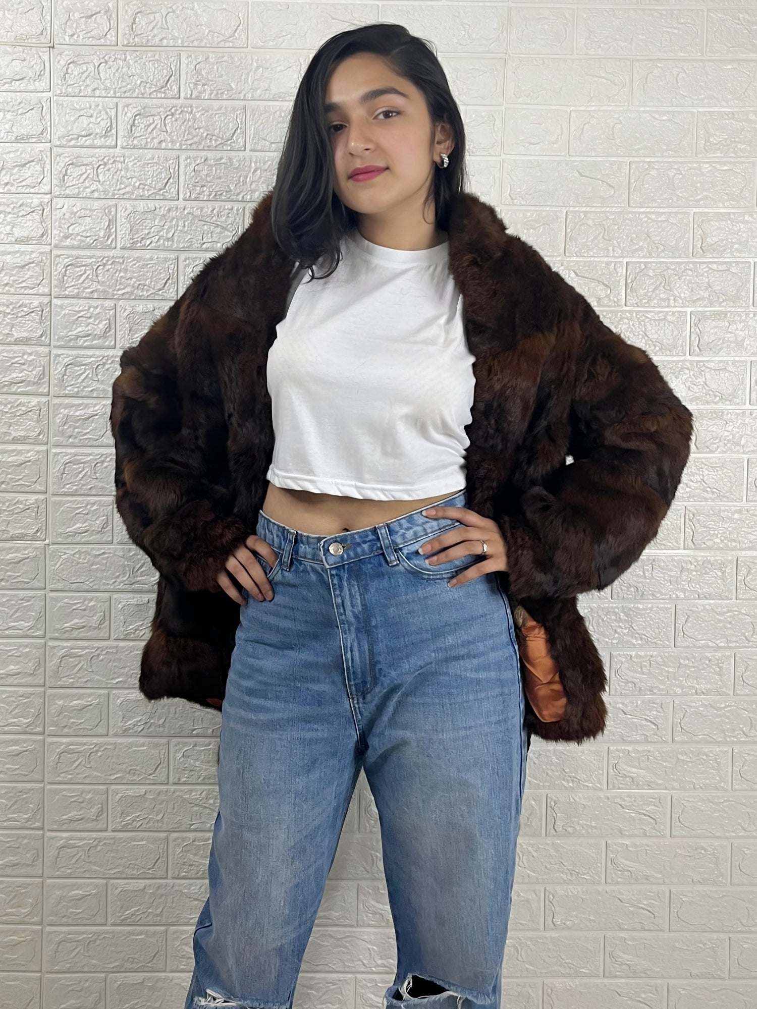 Women’s Long Faux Fur Winter Coat | Brown Luxury Warm Outerwear | Open Front Jacket