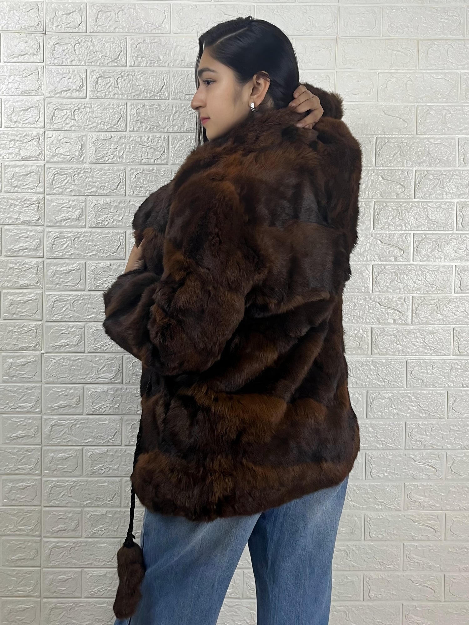 Women’s Long Faux Fur Winter Coat | Brown Luxury Warm Outerwear | Open Front Jacket