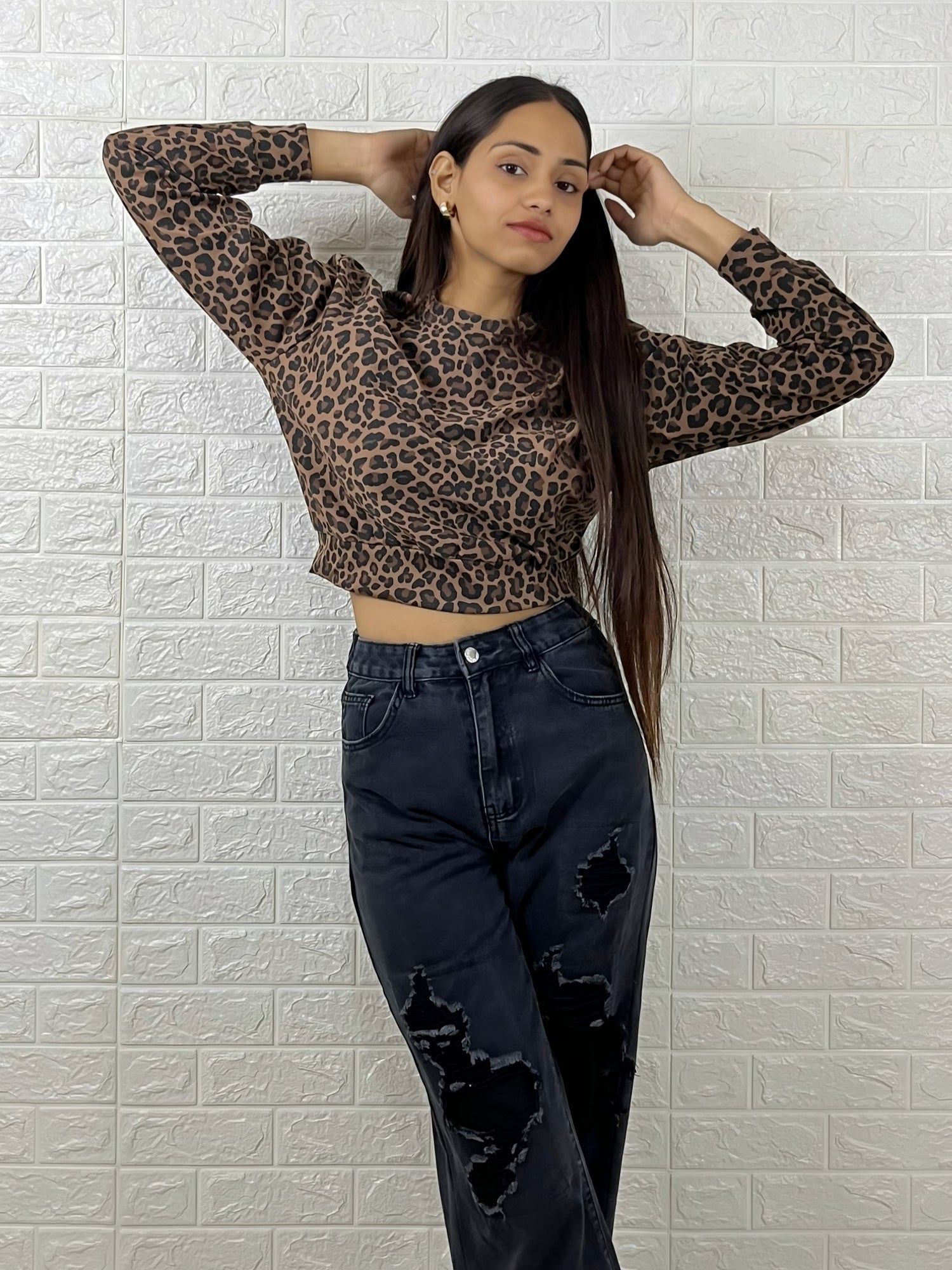 Brown Leopard Print Crop Top