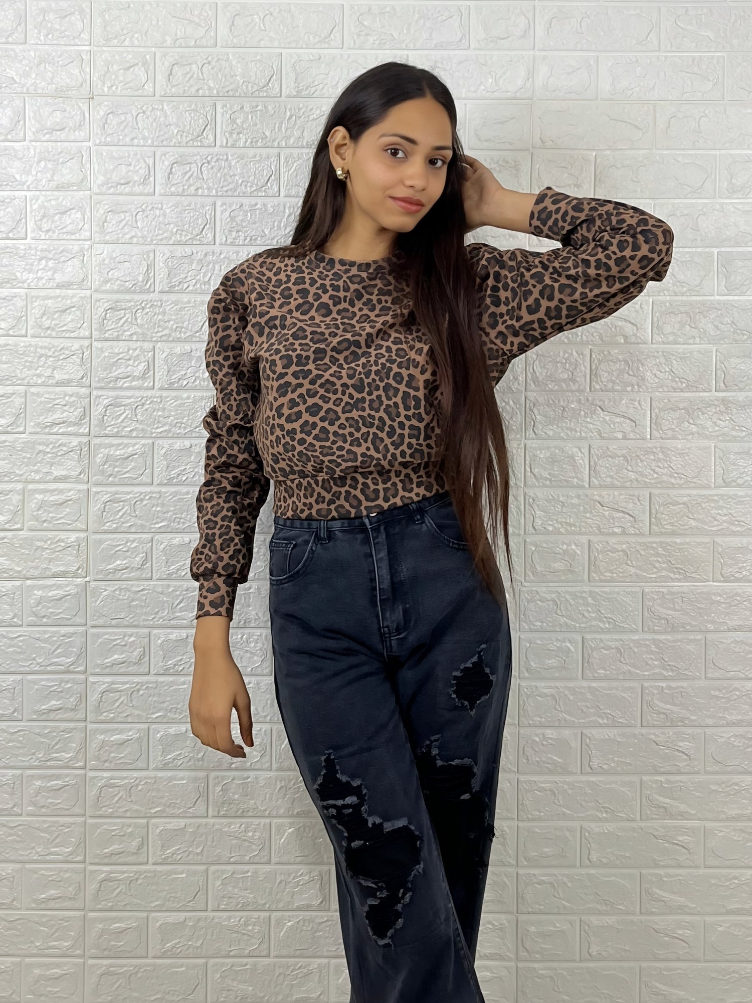 Brown Leopard Print Crop Top