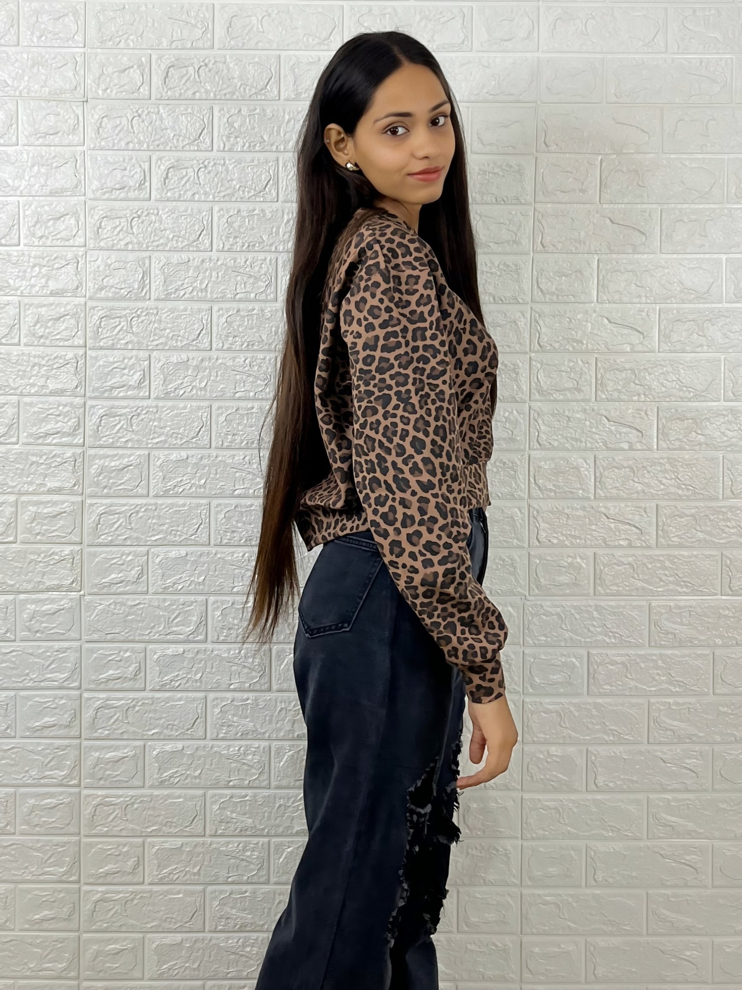 Brown Leopard Print Crop Top