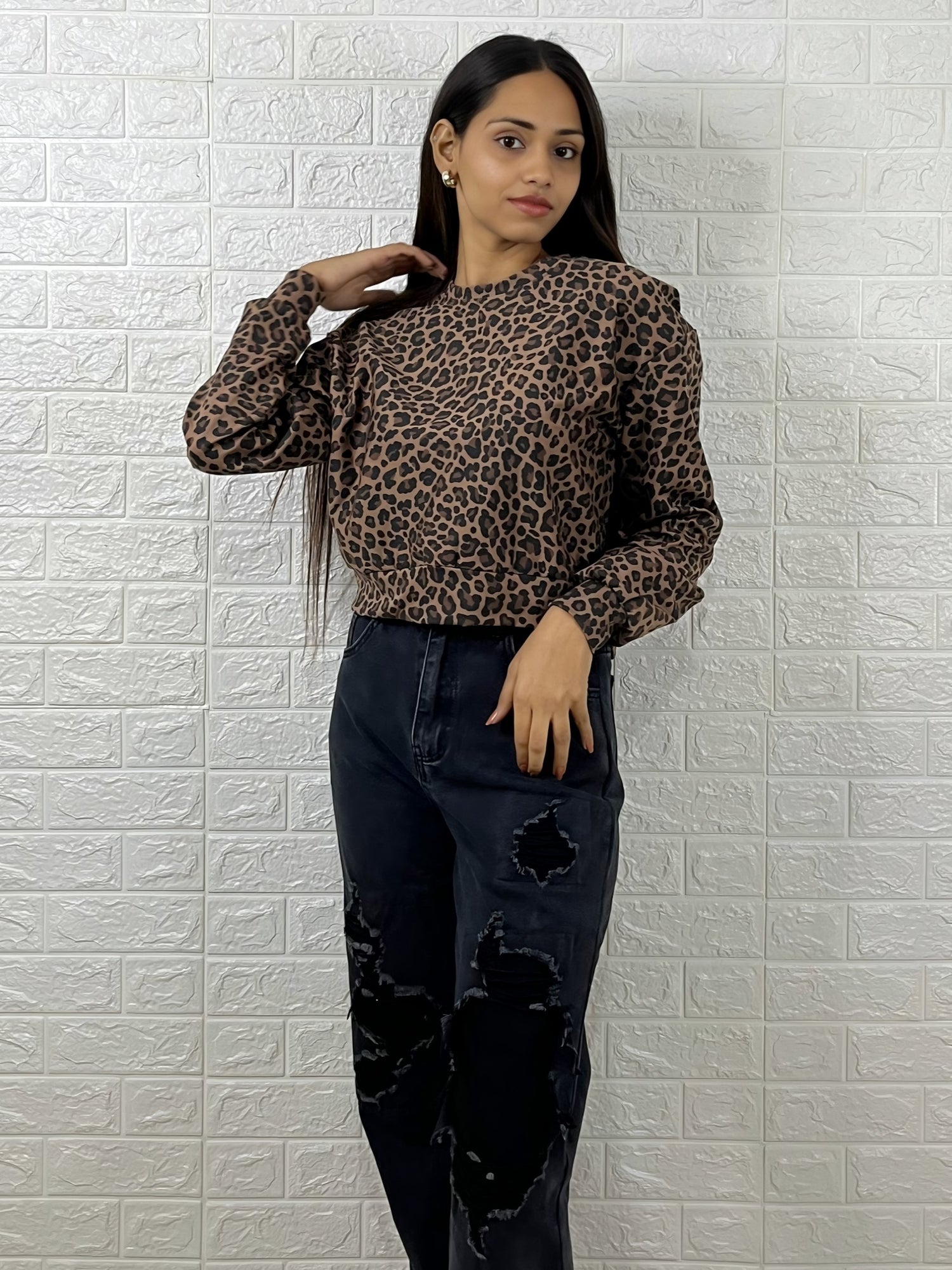 Brown Leopard Print Crop Top
