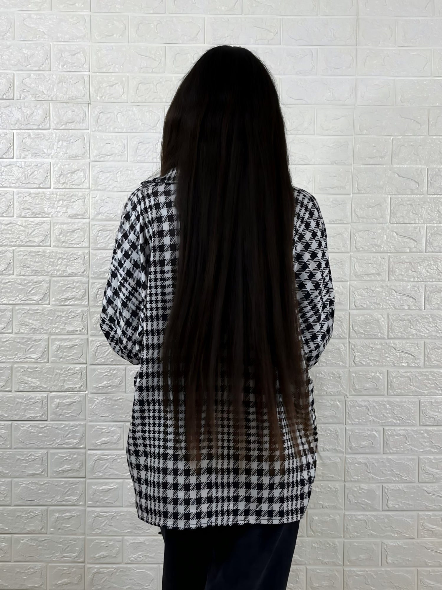 Black & White Houndstooth Oversized Woven Top