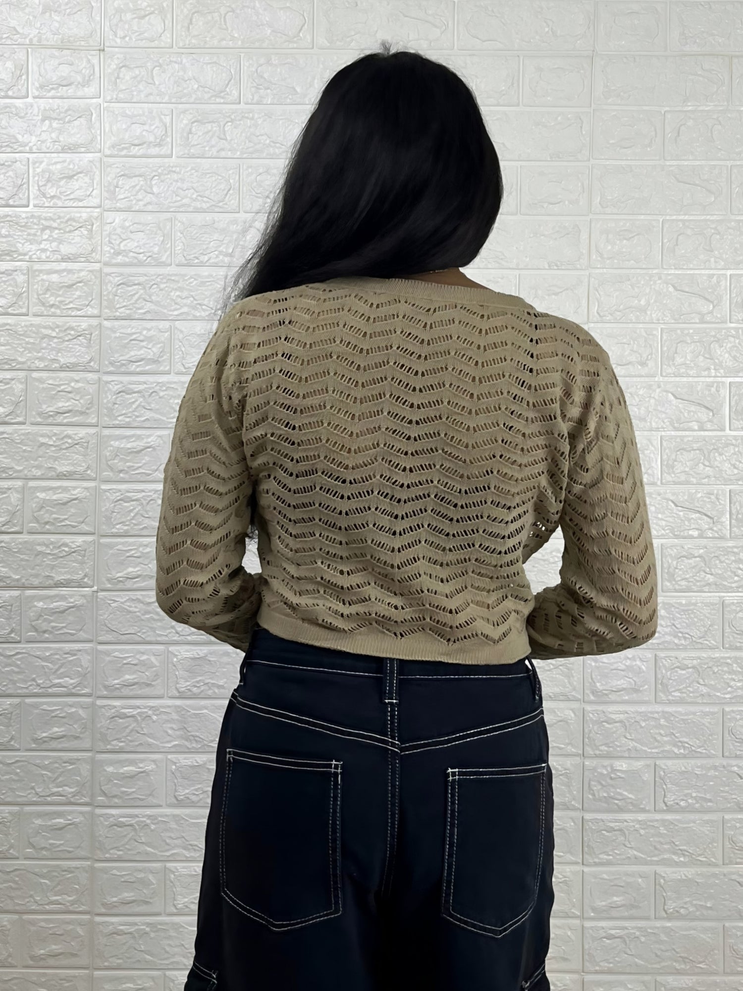 Beige Ruched Drawstring Knit Crop Top