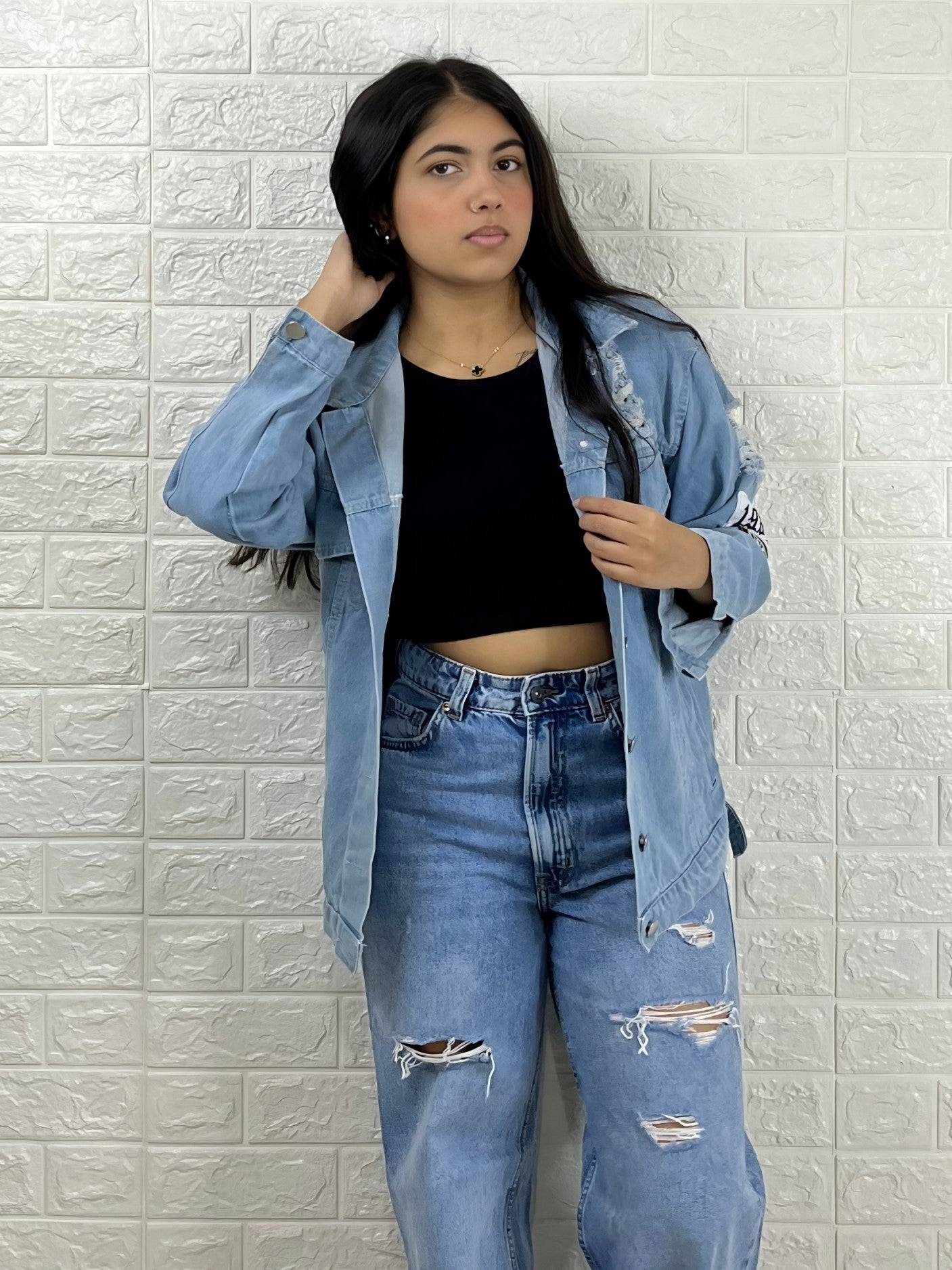 Blue Oversized Denim Jacket – "Where Is My Mind?" Print