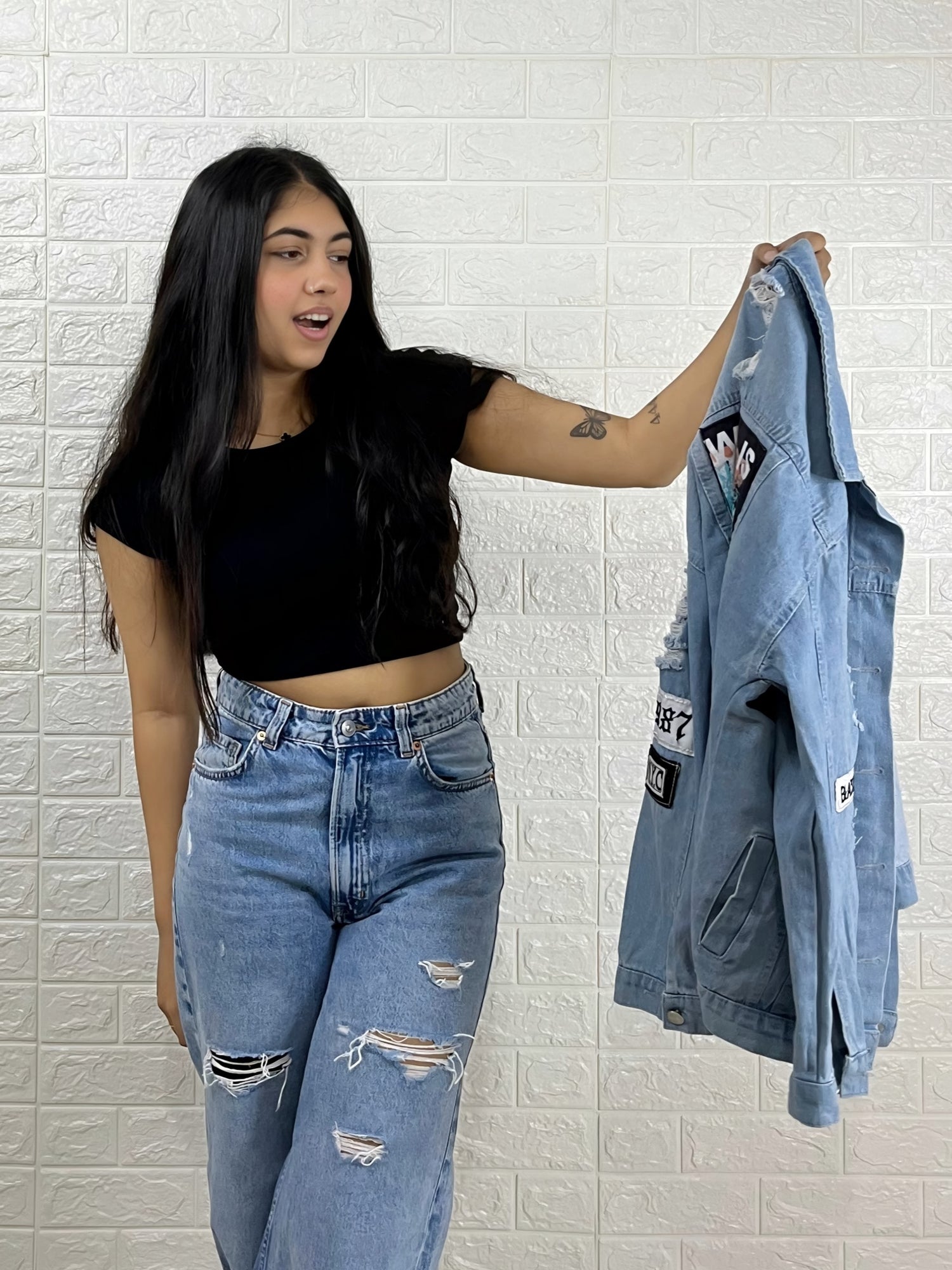 Blue Oversized Denim Jacket – "Where Is My Mind?" Print