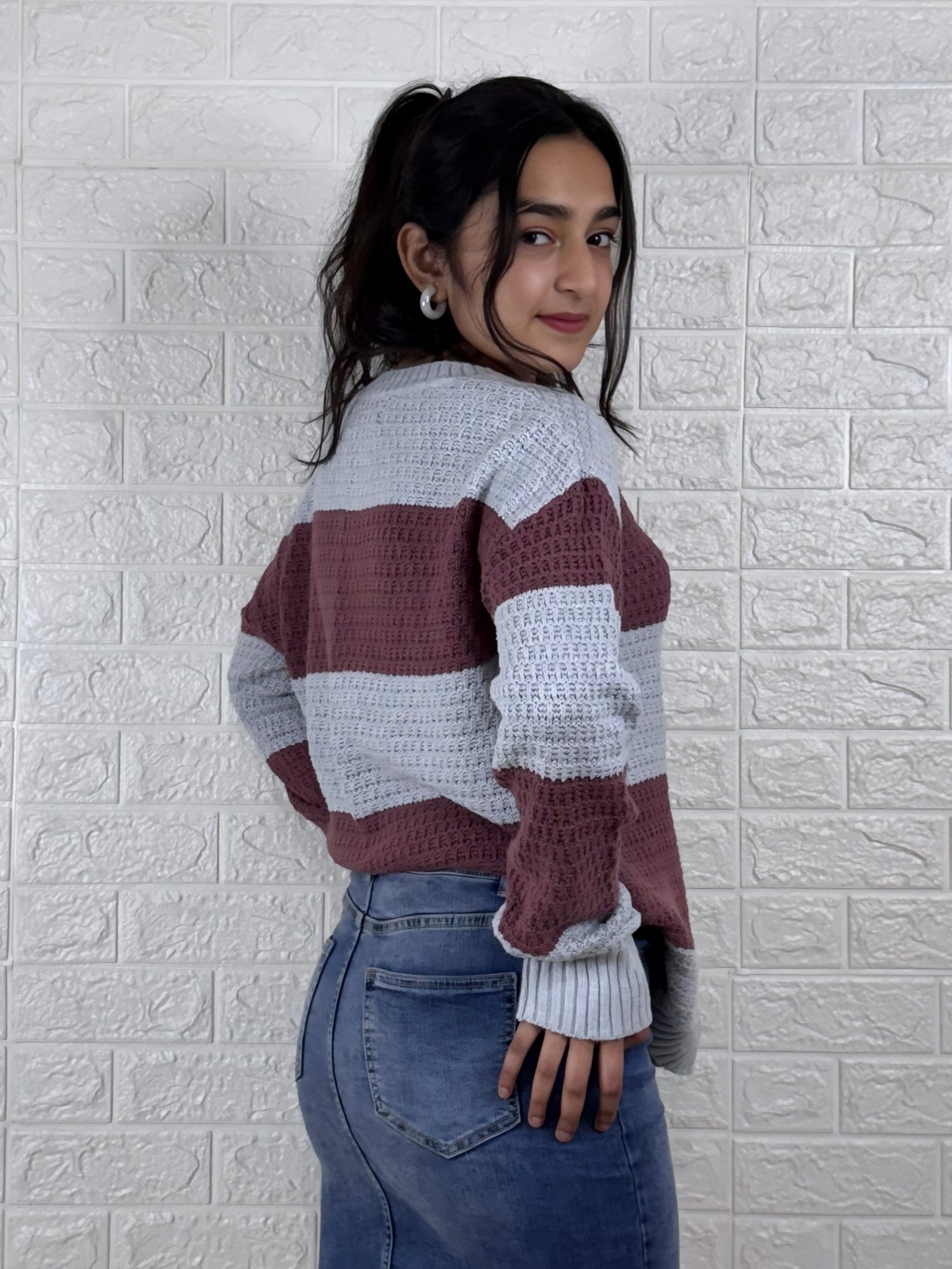 Women’s Casual Striped Knitted Sweater | Round Neck Long Sleeve Winter Pullover