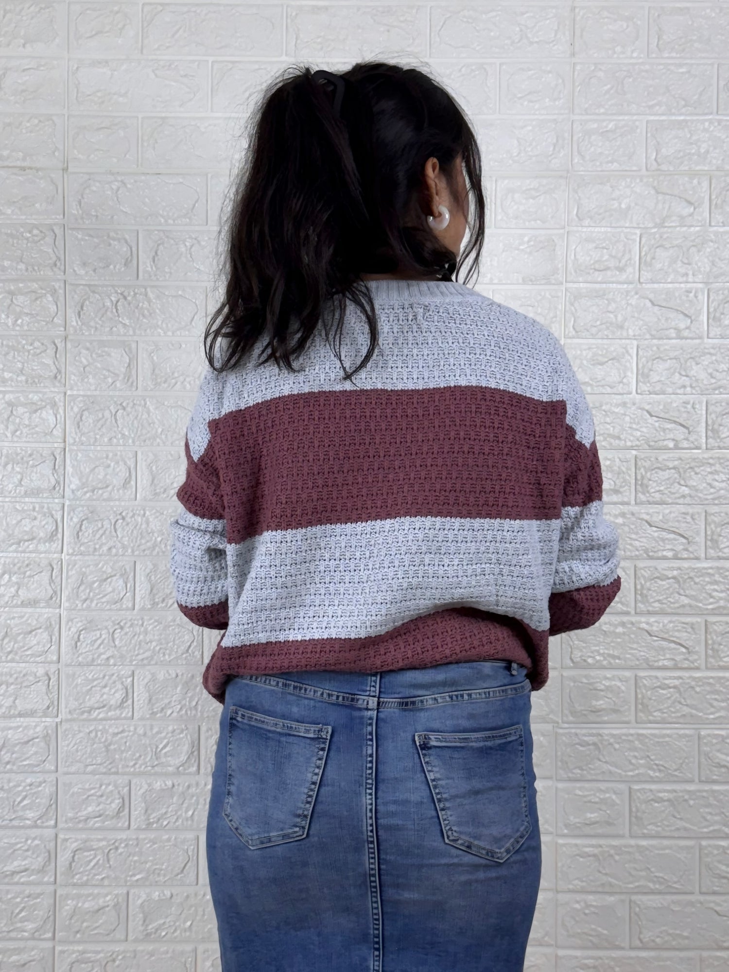 Women’s Casual Striped Knitted Sweater | Round Neck Long Sleeve Winter Pullover