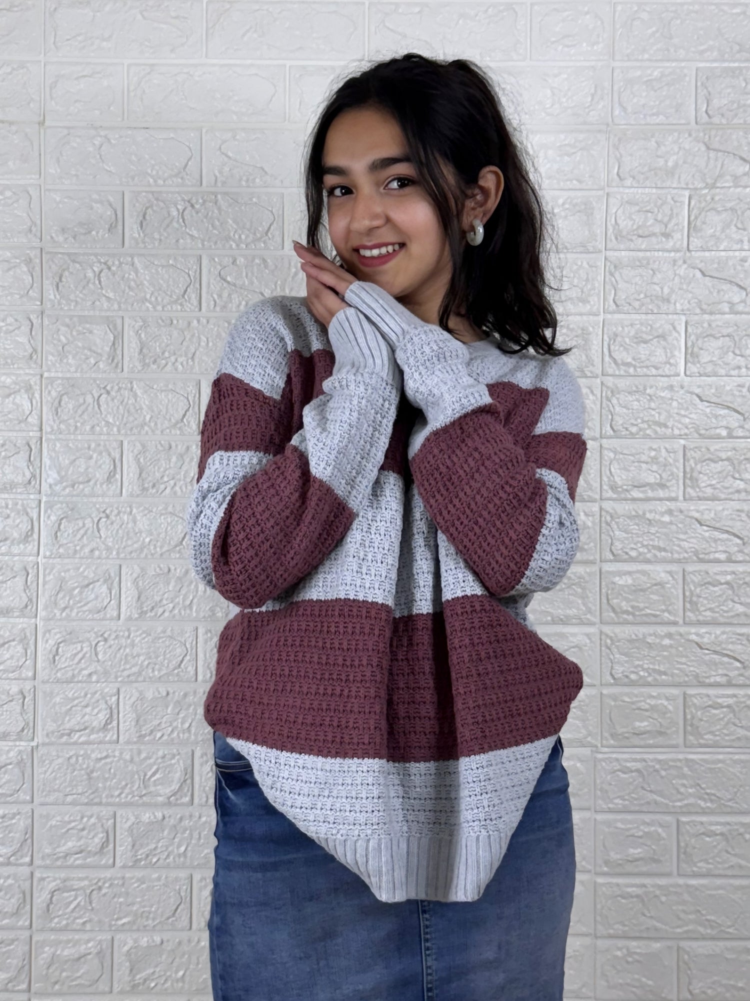 Women’s Casual Striped Knitted Sweater | Round Neck Long Sleeve Winter Pullover