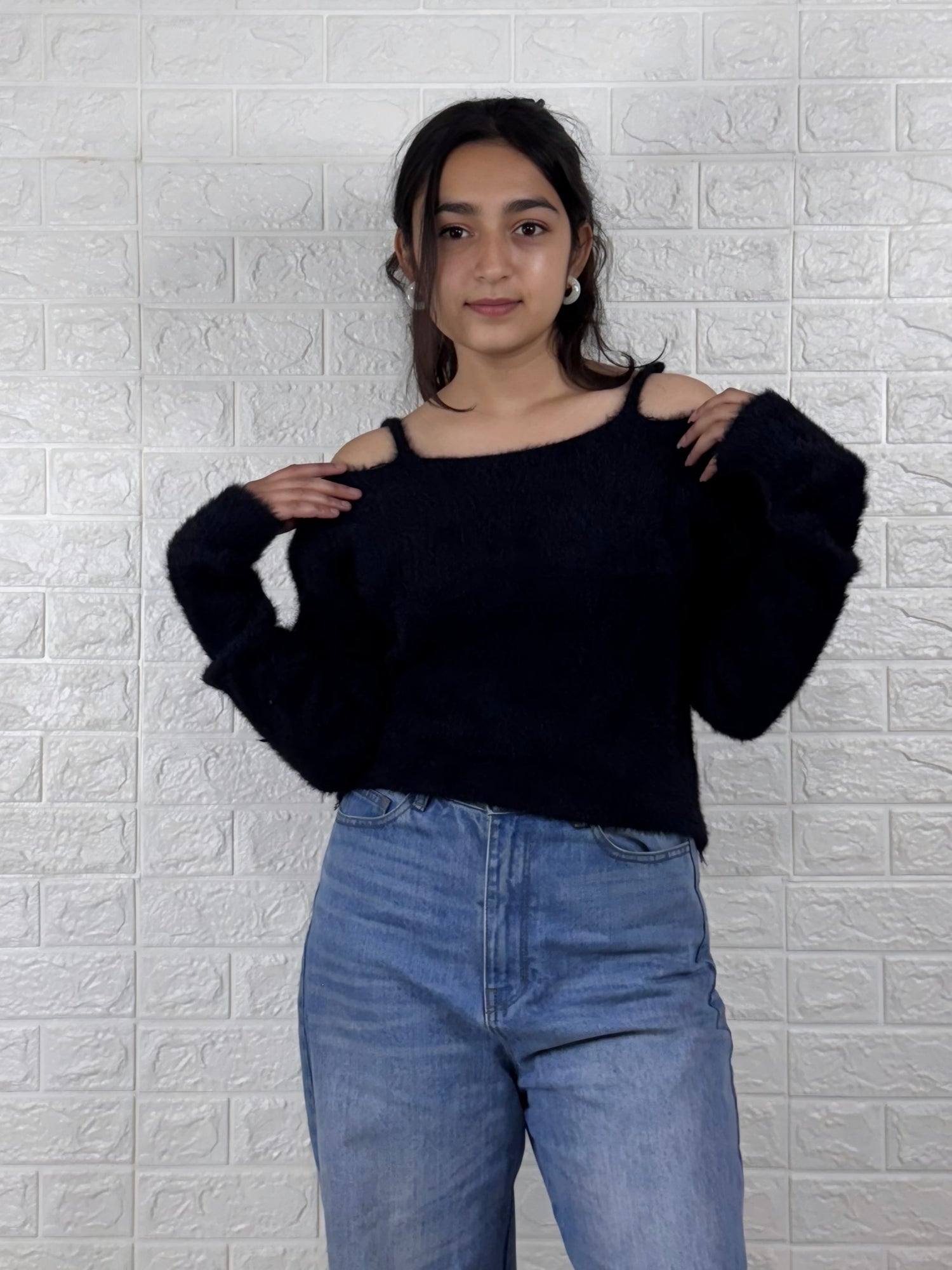 Women’s Color Block Knitted Sweater | with Cream Pullover Winter Top