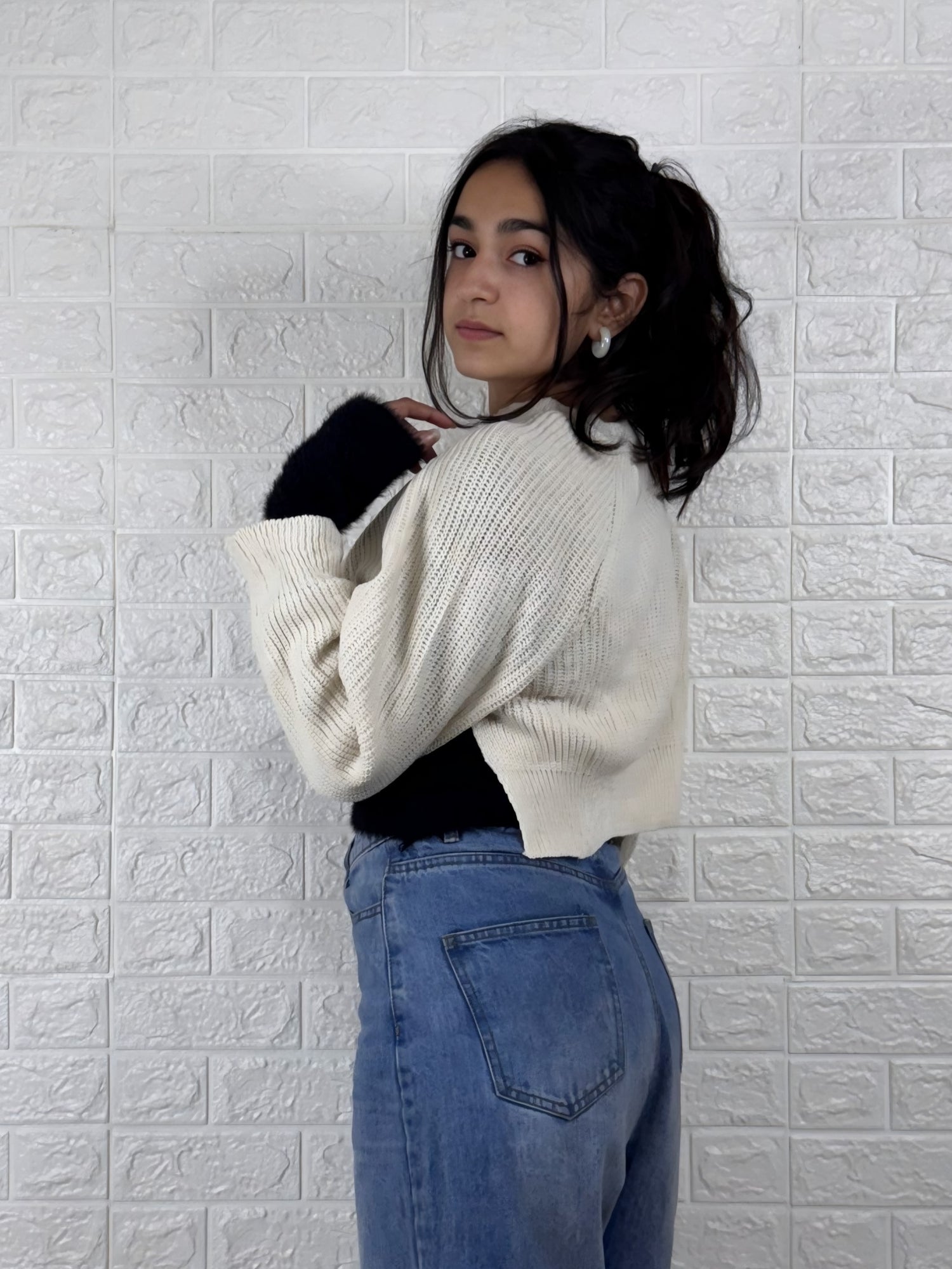Women’s Color Block Knitted Sweater | with Cream Pullover Winter Top