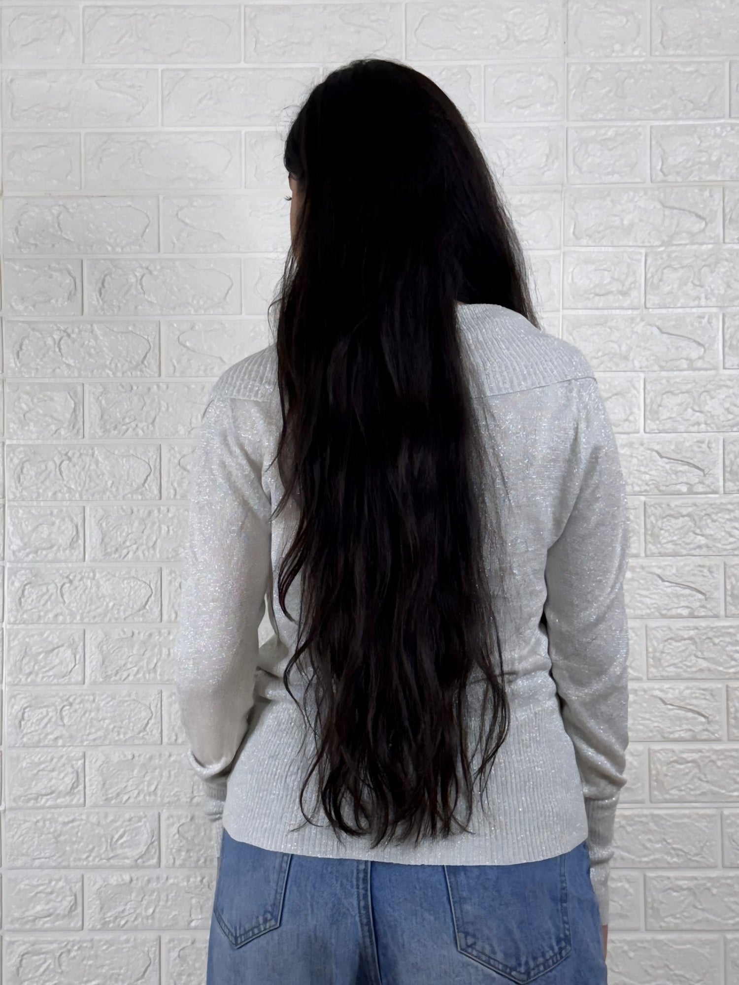 Silver Shimmer Draped Neckline Top – Elegant Party Wear