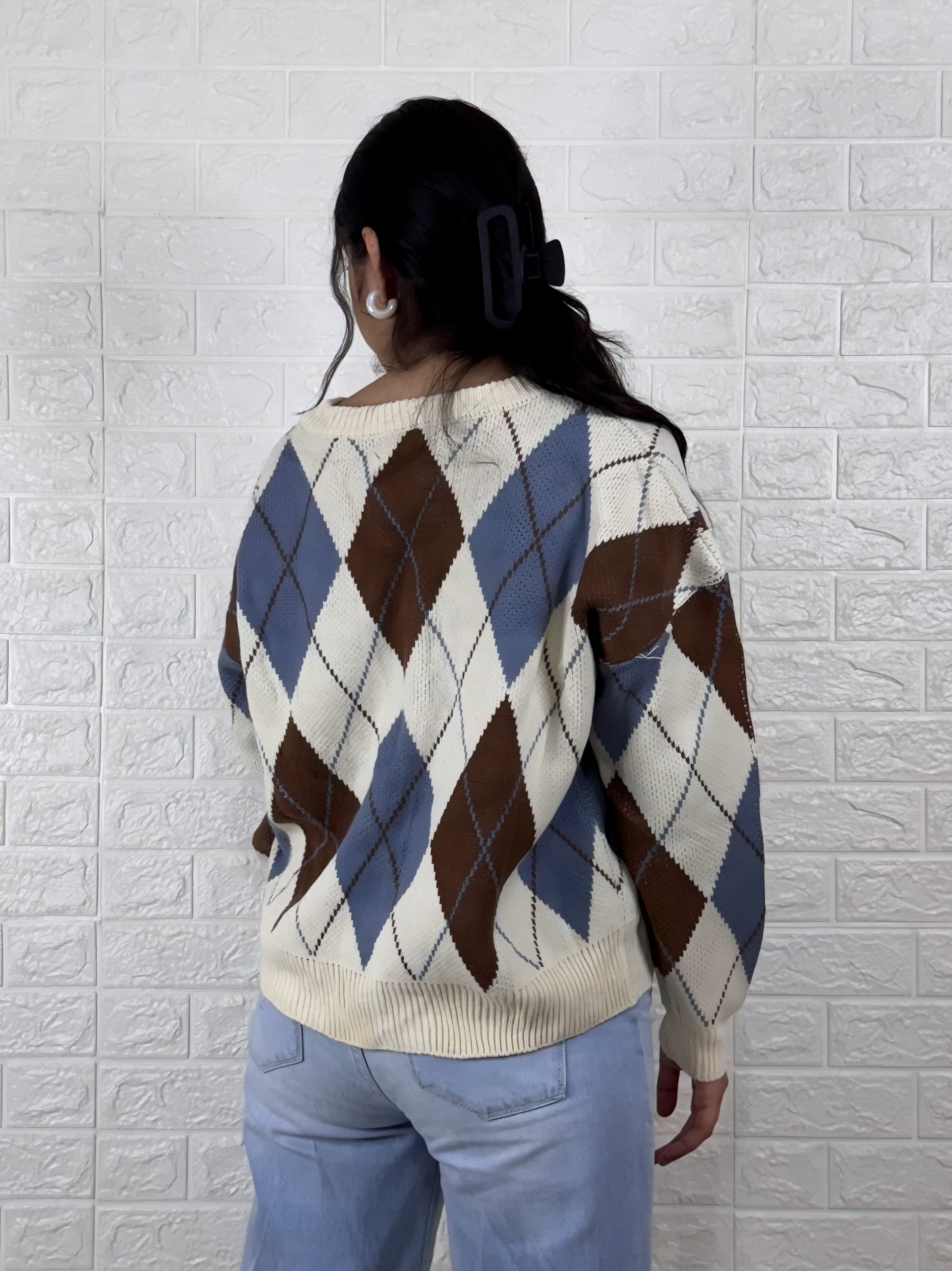 Classic Argyle Knit Button-Up Cardigan