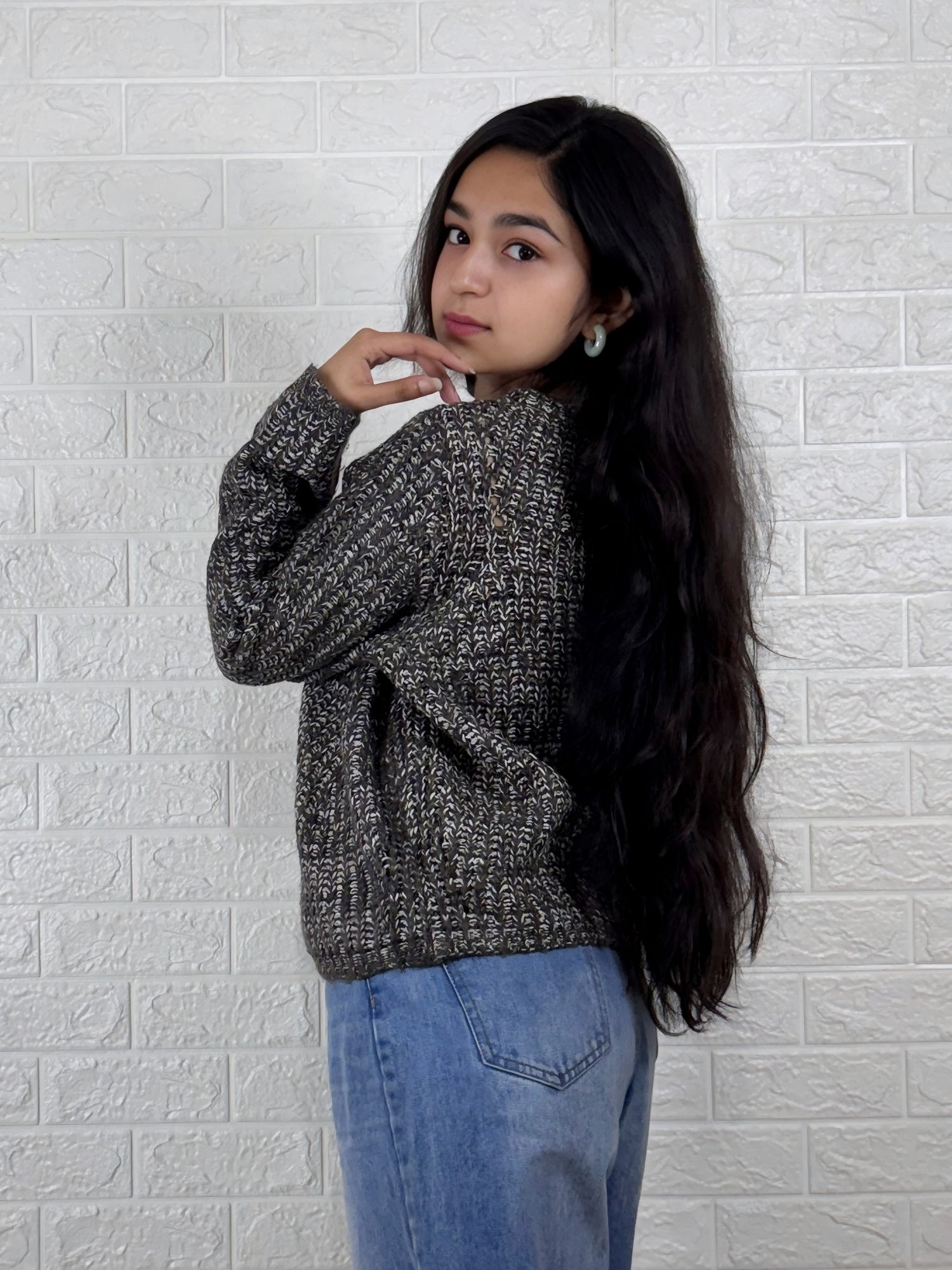 Chunky Marled Knit Crewneck Sweater