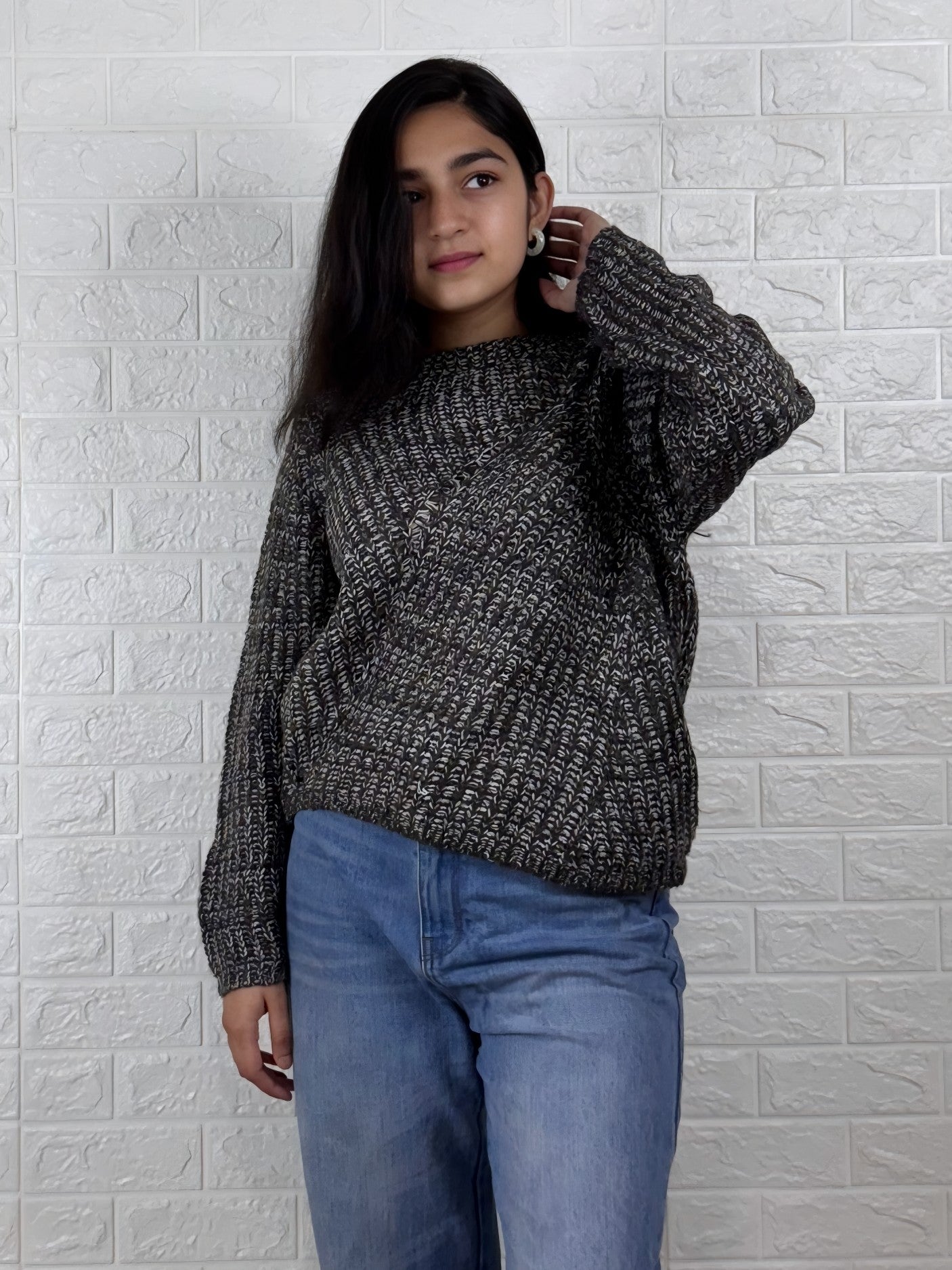 Chunky Marled Knit Crewneck Sweater