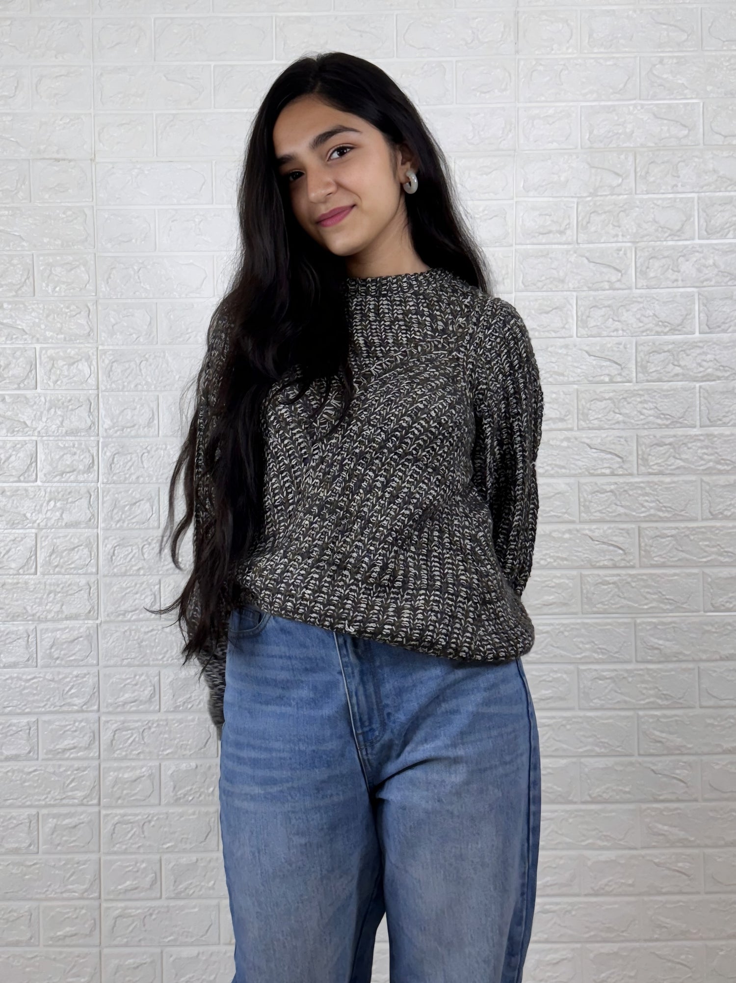 Chunky Marled Knit Crewneck Sweater